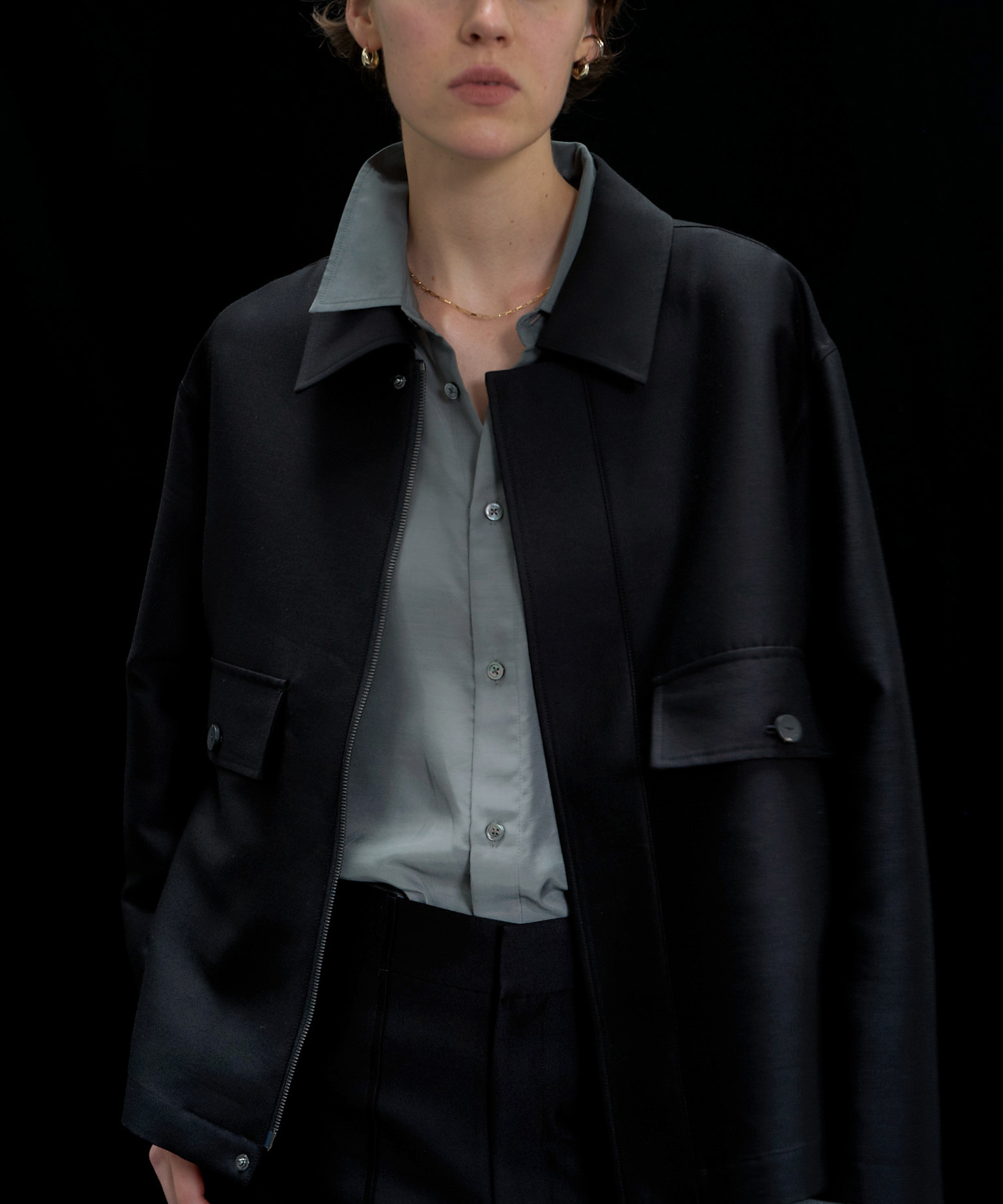 new basic　WASHABLE CUPRA SHIRTS BL.GRAY FREE