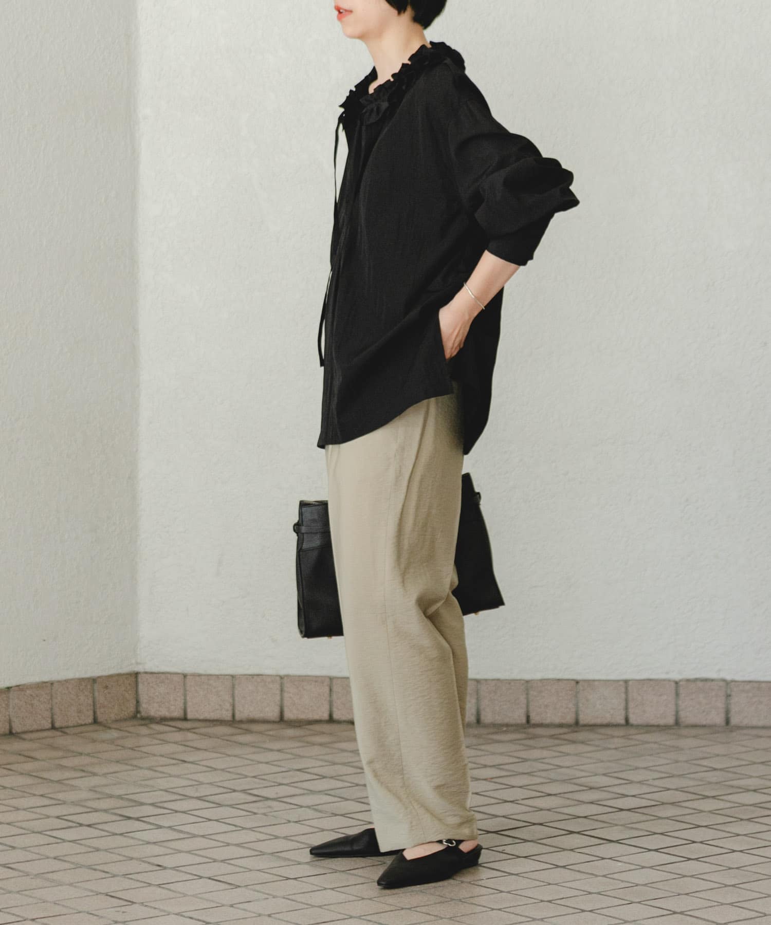 『34サイズ/低身長向けも展開』 ポプリンイージーテーパードパンツ BEIGE 36