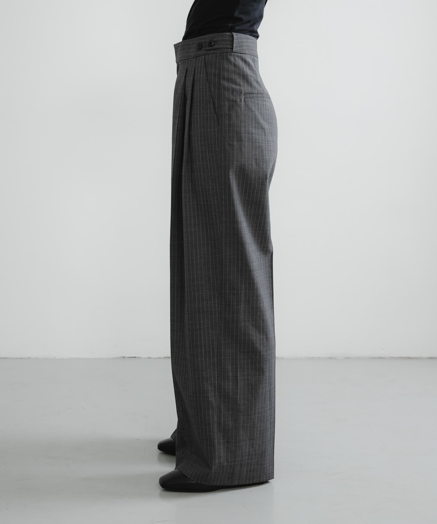 ウールブレンドワイドストレートパンツ(36 GRY STRIPE): ボトム｜URBAN