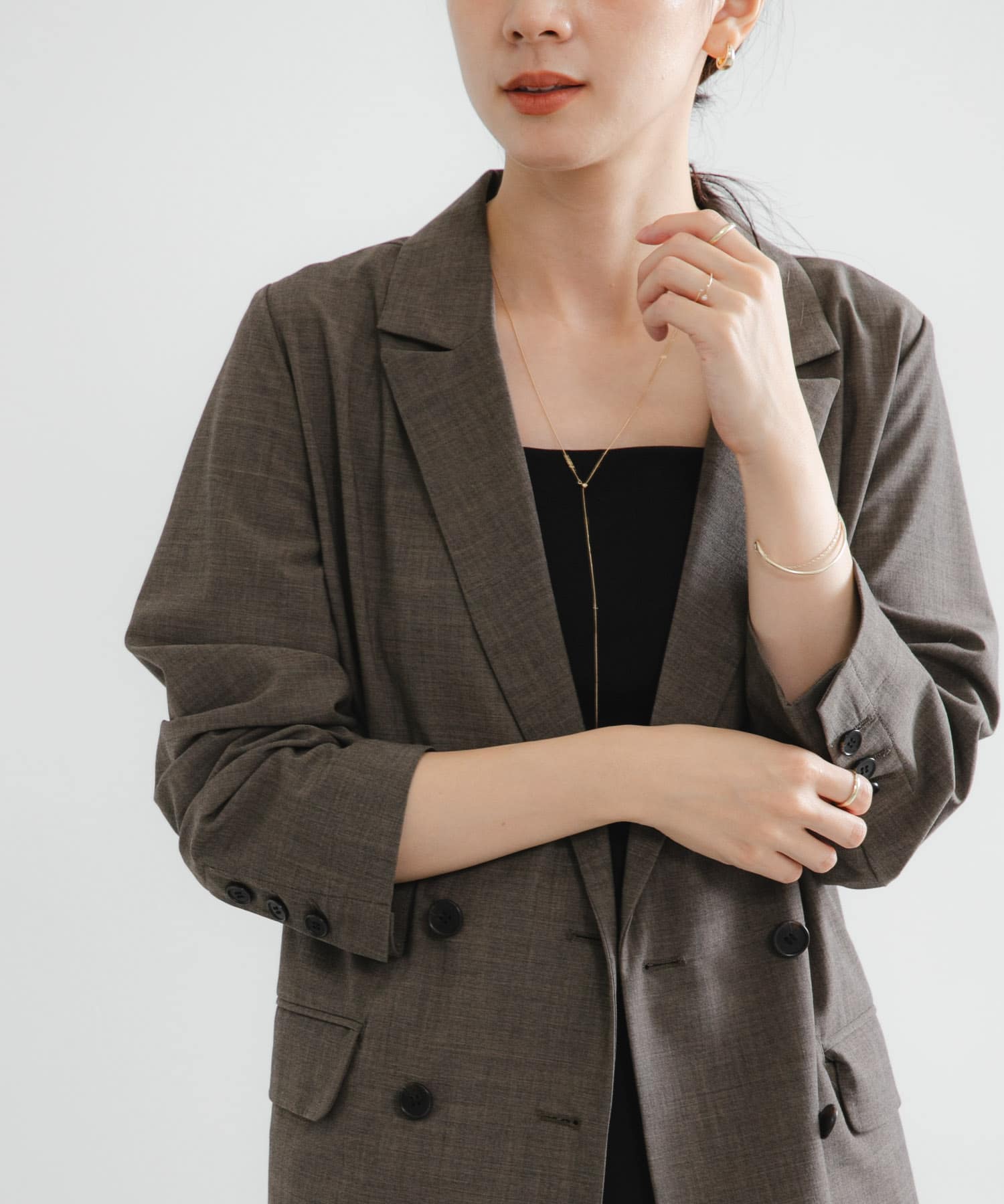 ウール混ダブルブレストジャケット(FREE BROWN): アウター