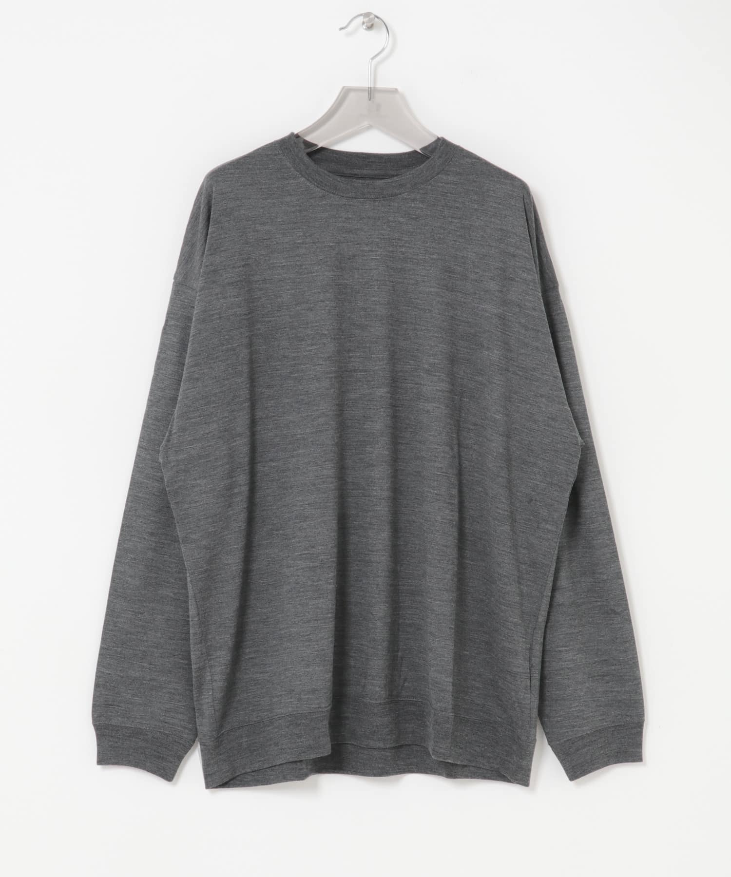 new basic　WASHABLE MERINO WOOL CREW-NECK CHARCOAL M
