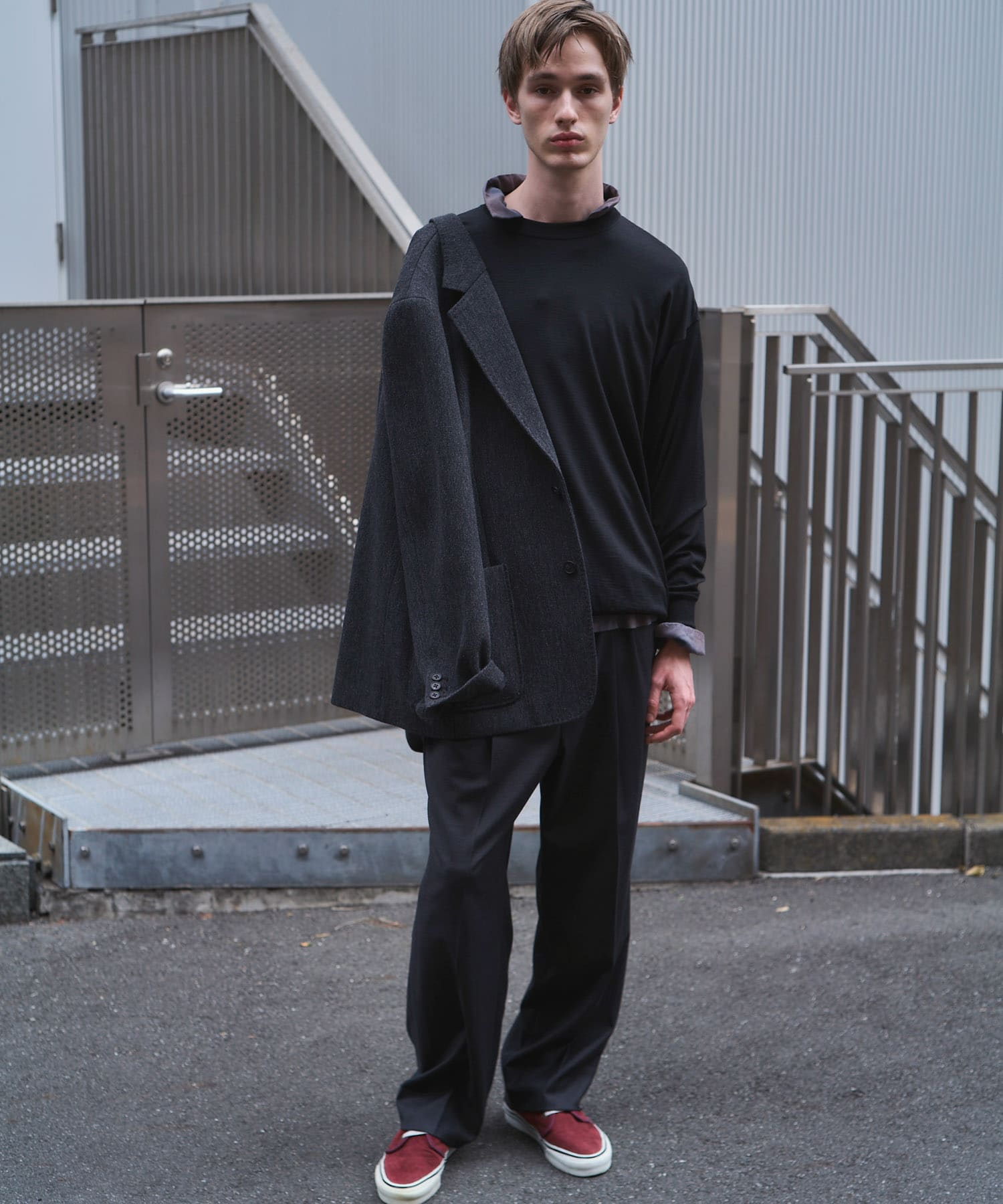 new basic　WASHABLE MERINO WOOL CREW-NECK BLACK M