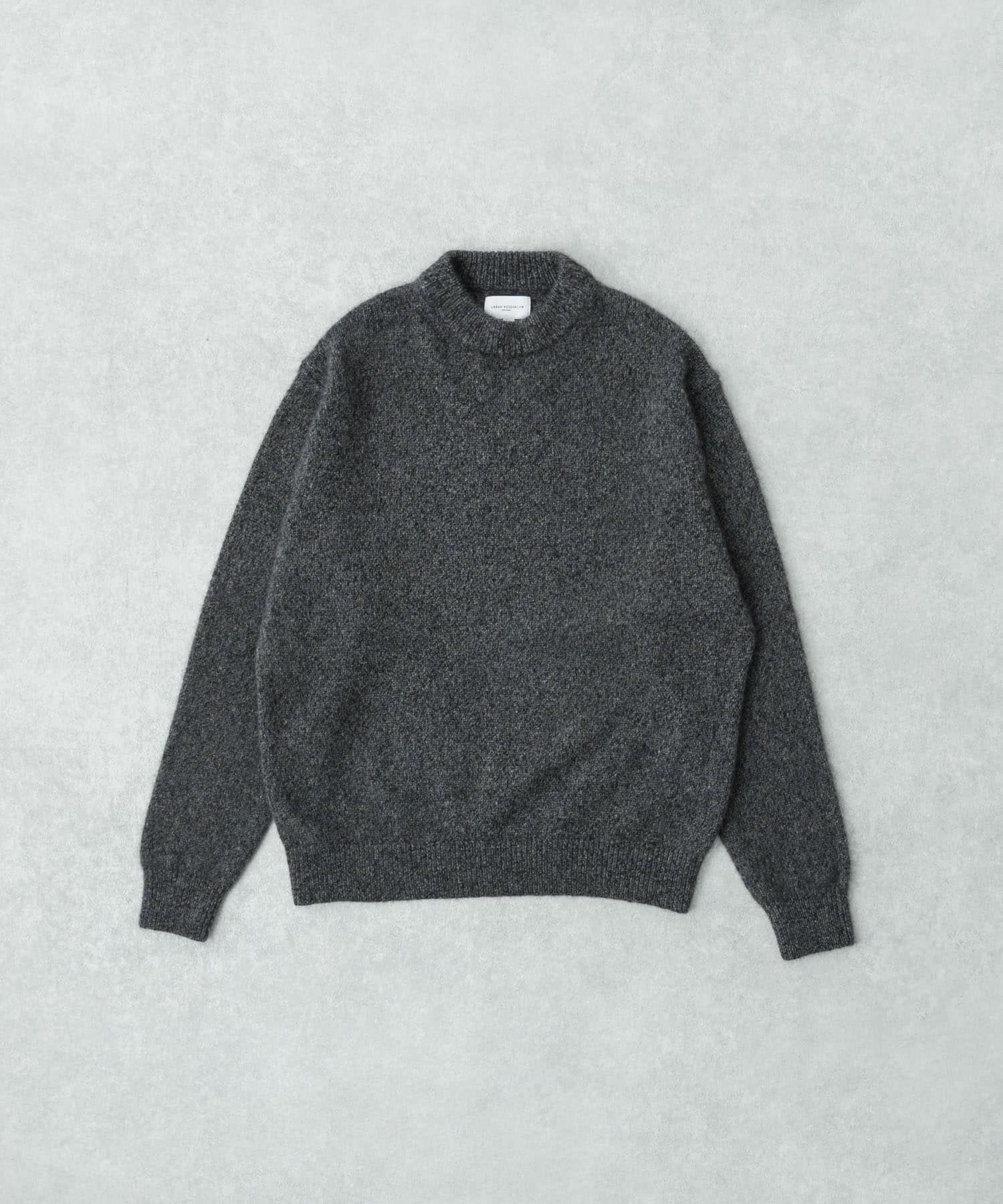 new basic　CASHMERE SILK MOULINE CREW-NECK KNIT CHARCOAL M
