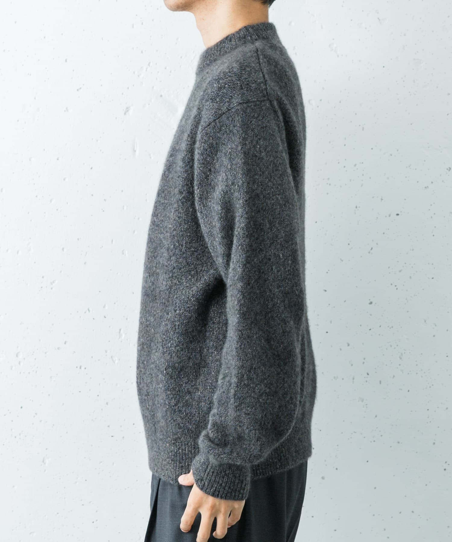 new basic CASHMERE SILK MOULINE CREW-NECK KNIT(M PEARL GRAY