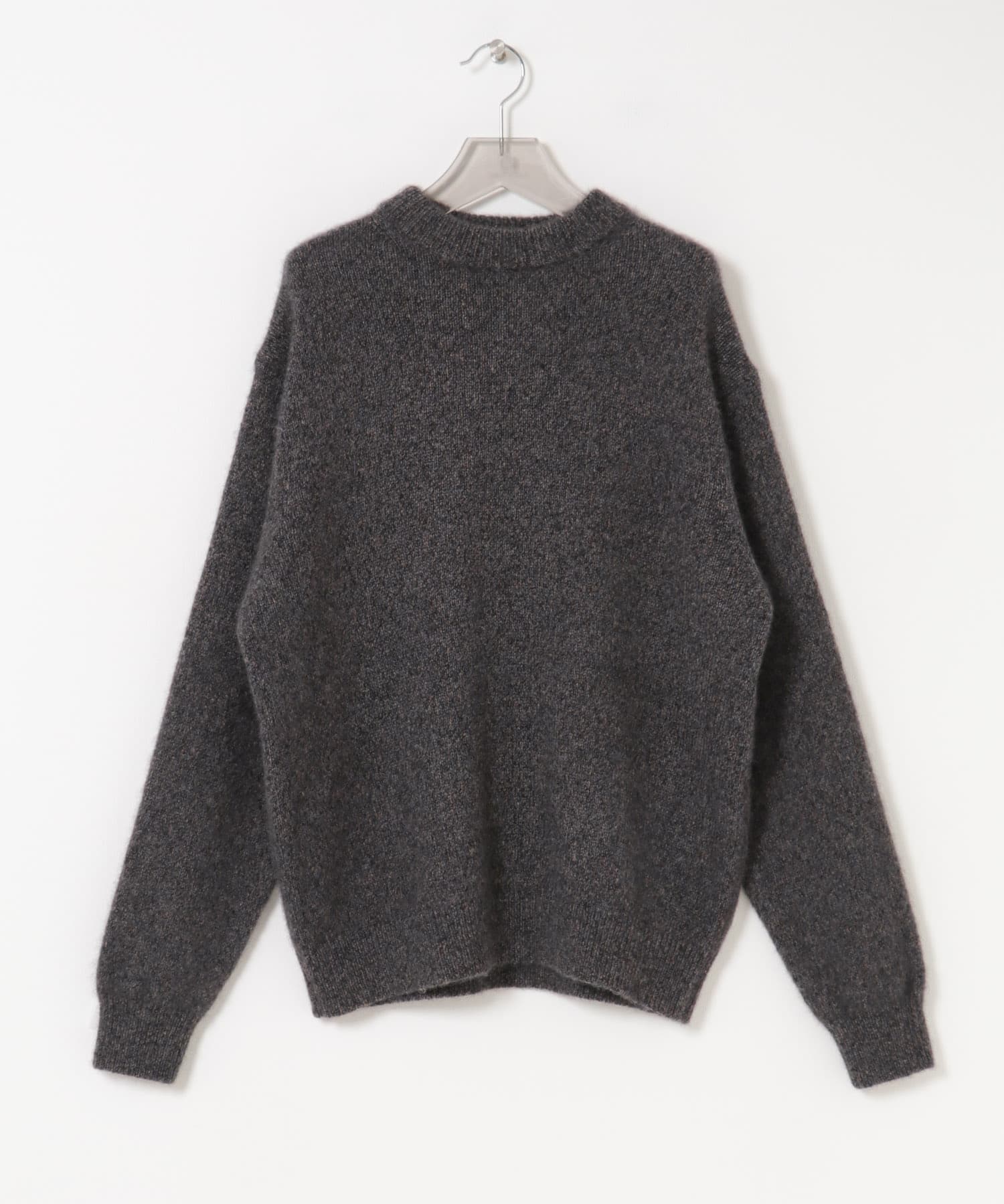 new basic　CASHMERE SILK MOULINE CREW-NECK KNIT CHARCOAL M