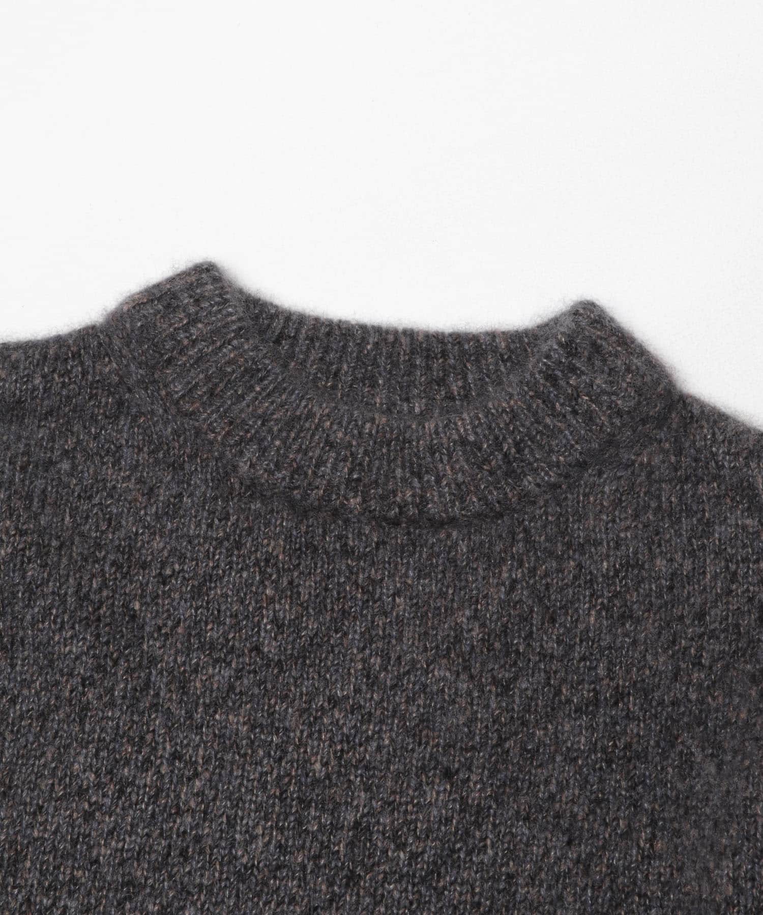 new basic　CASHMERE SILK MOULINE CREW-NECK KNIT CHARCOAL M