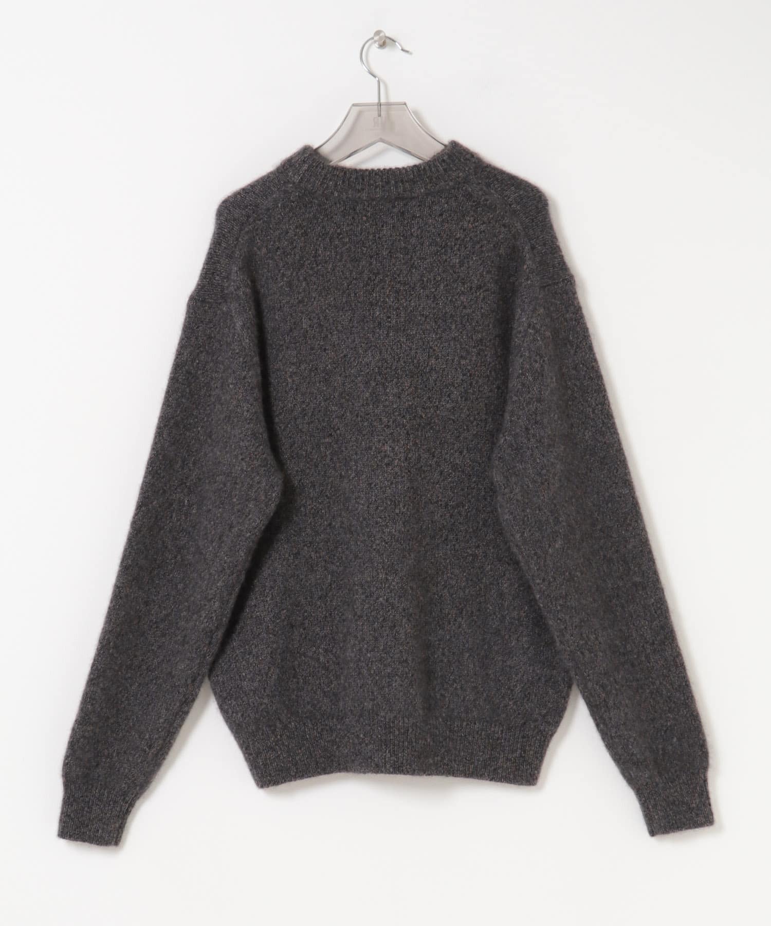 new basic　CASHMERE SILK MOULINE CREW-NECK KNIT CHARCOAL M