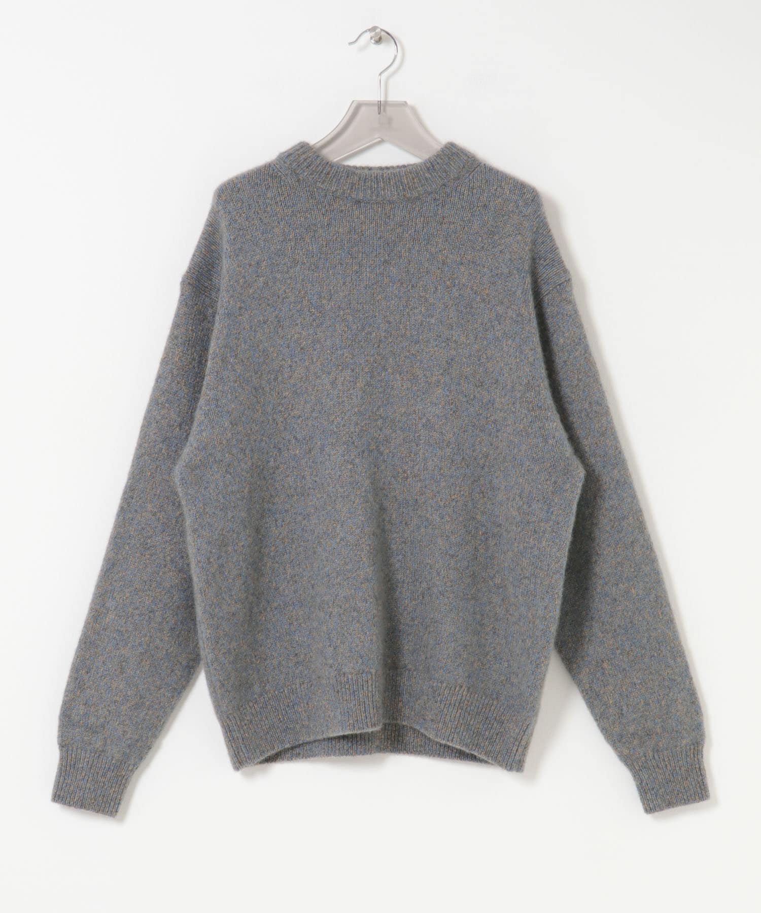 new basic　CASHMERE SILK MOULINE CREW-NECK KNIT PEARL GRAY M