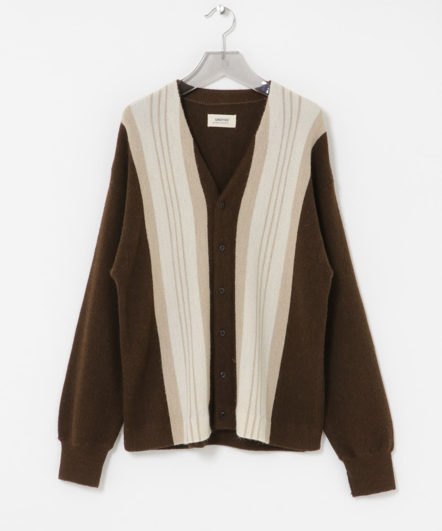 UNDYED ALPACA STRIPE CARDIGAN BROWN 3
