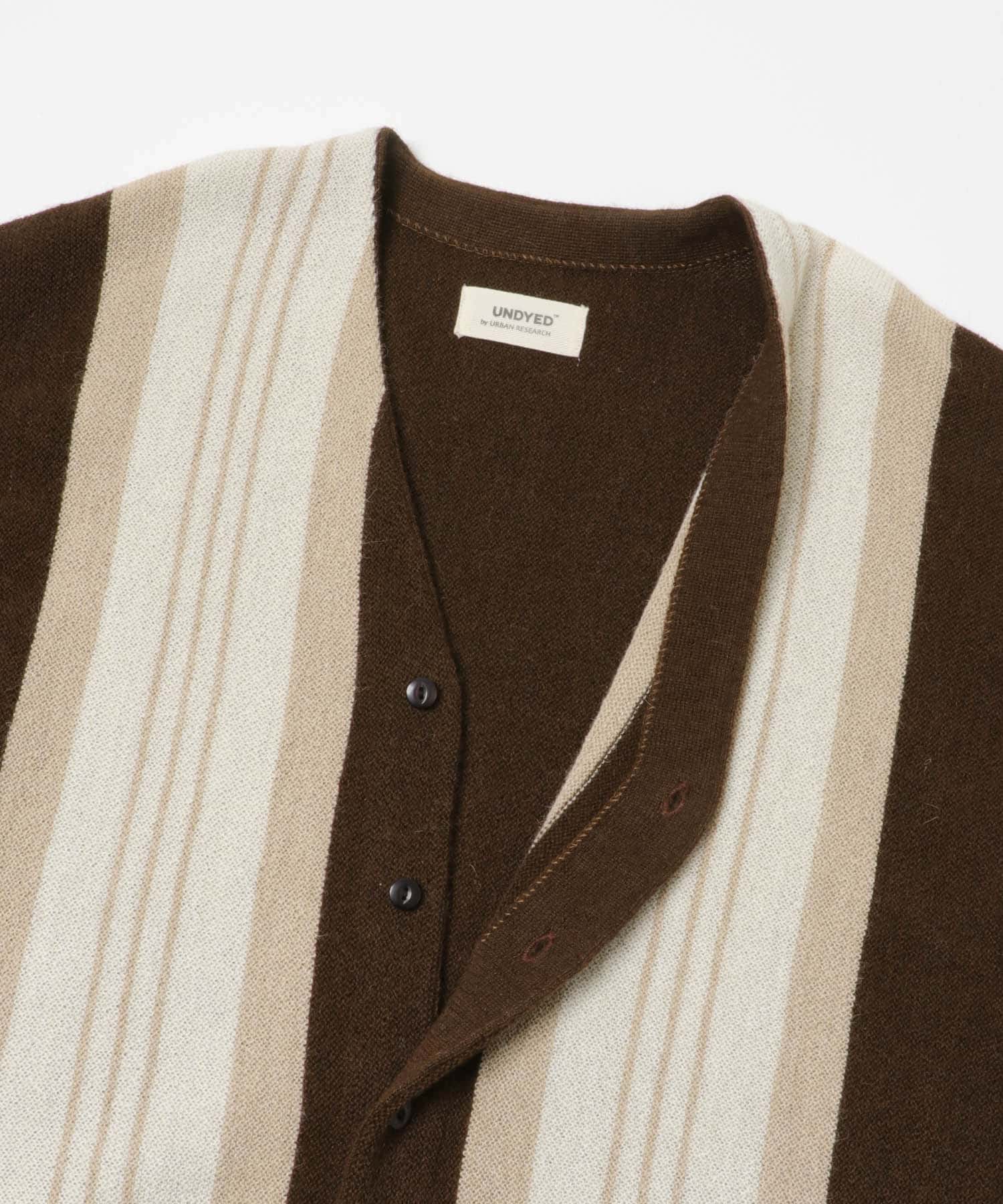 UNDYED ALPACA STRIPE CARDIGAN BROWN 3