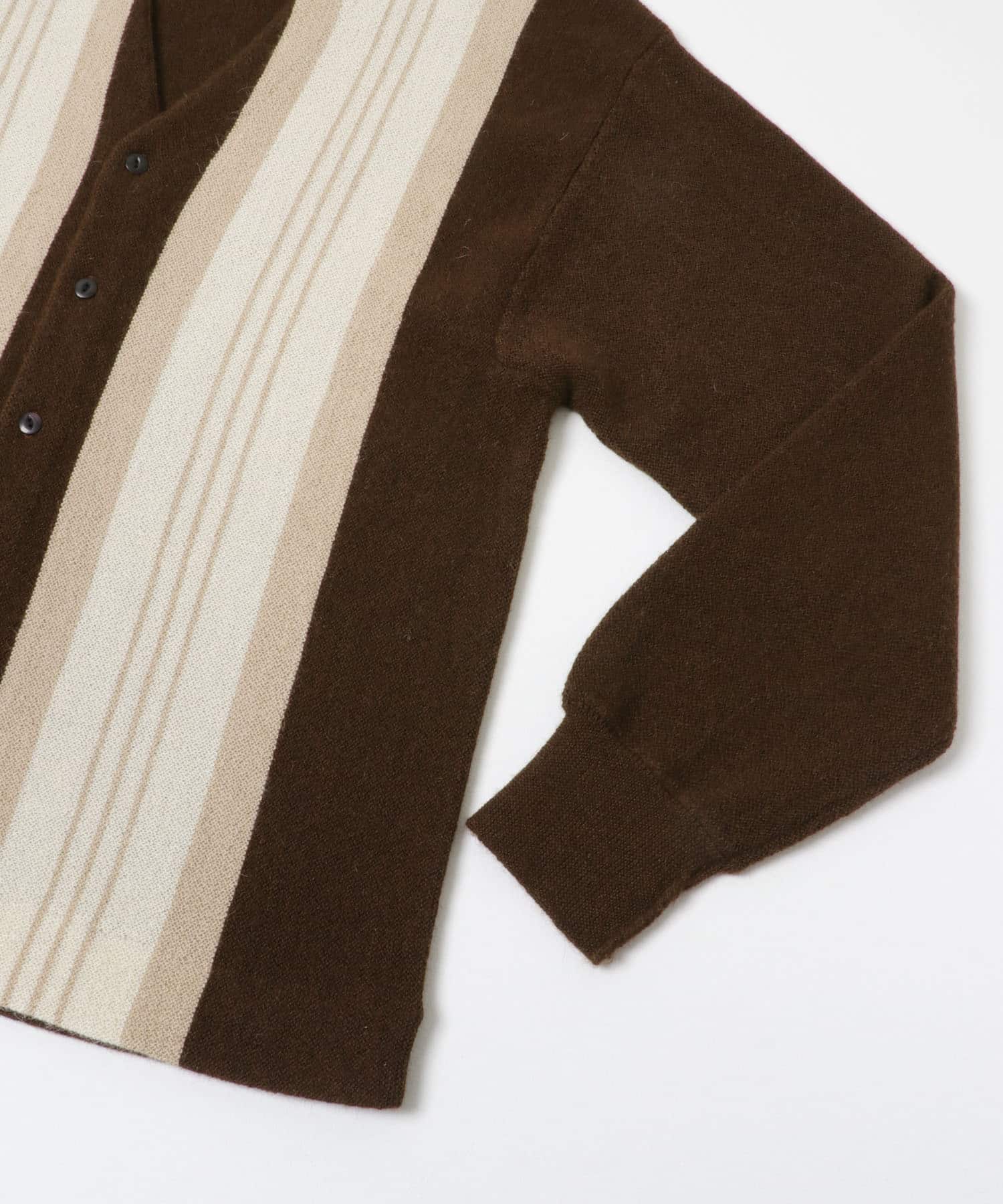 UNDYED ALPACA STRIPE CARDIGAN BROWN 3