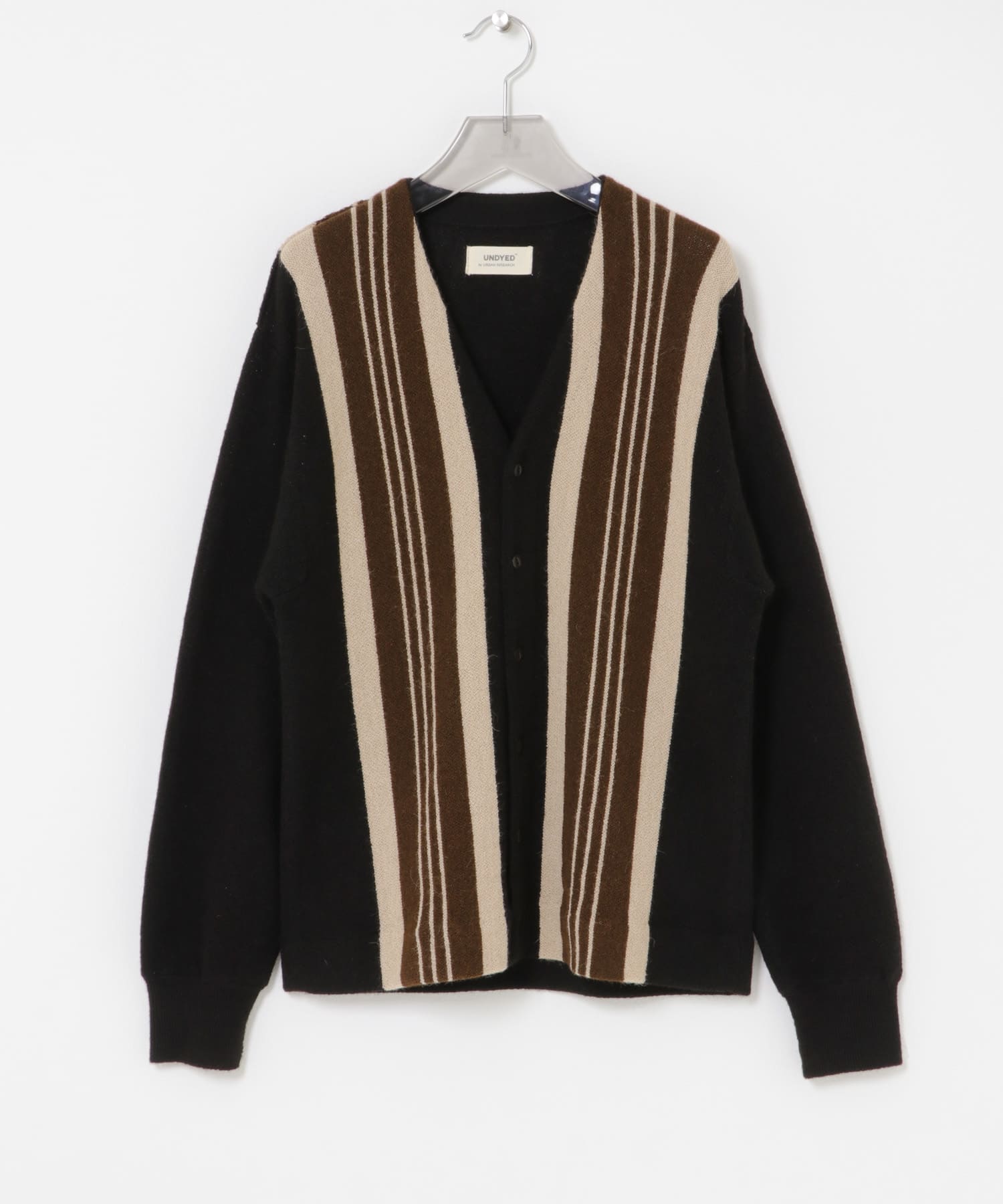 UNDYED ALPACA STRIPE CARDIGAN BLACK 3