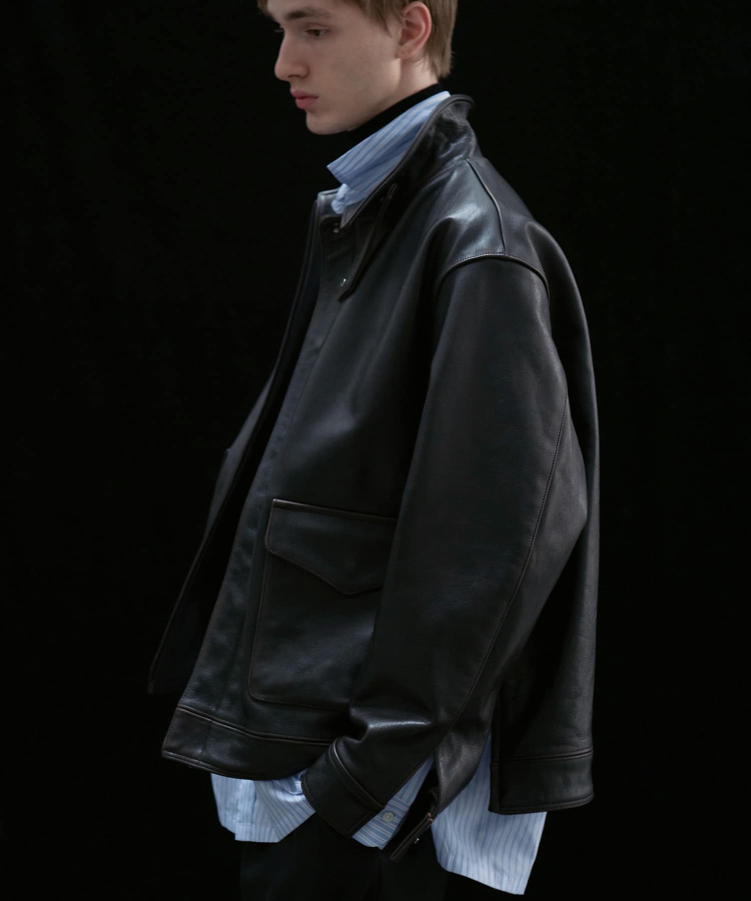 new basic　COW LEATHER TYPE A-2 JACKET BLACK M