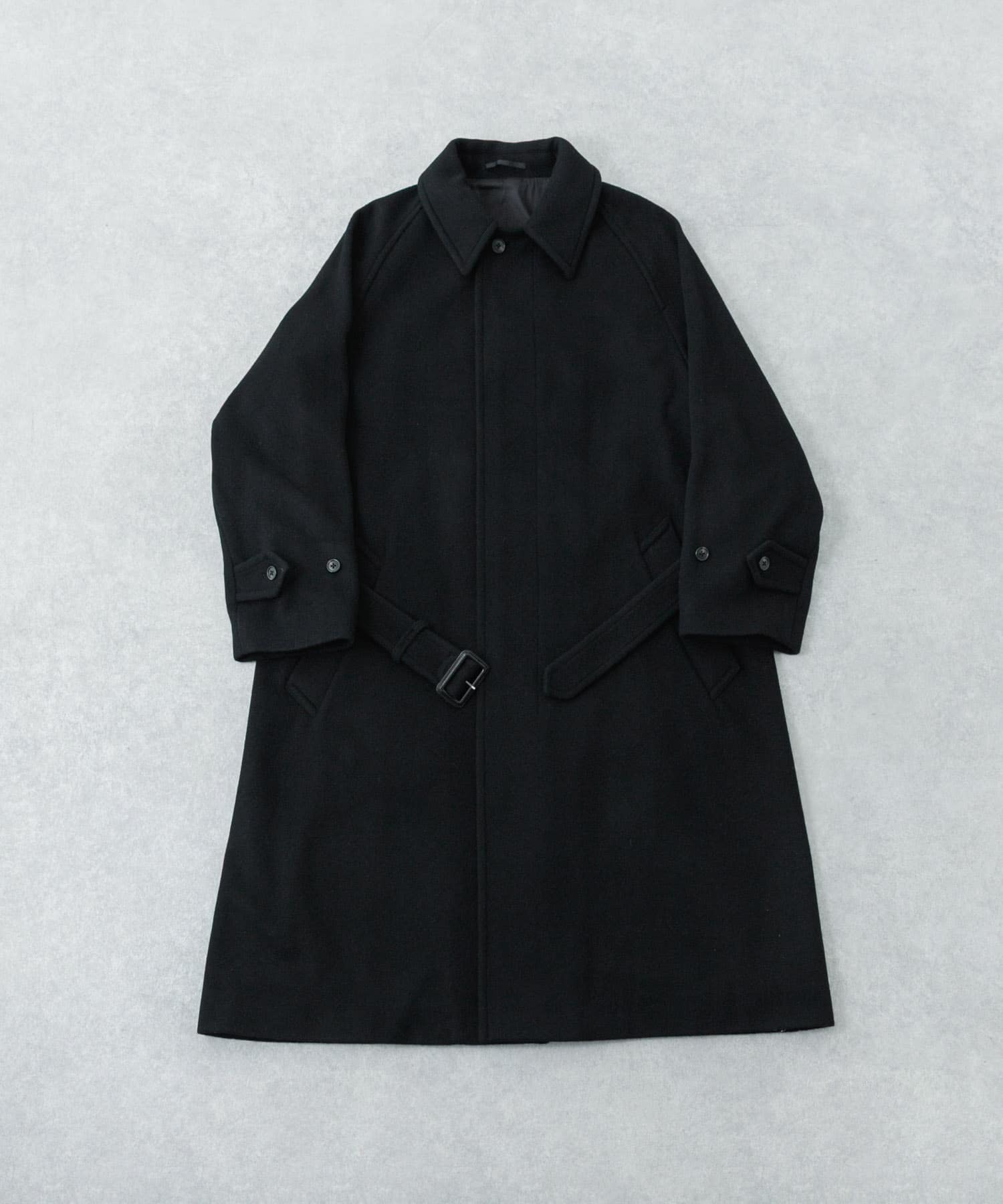 WOOL BEAVER BELTED COAT BLACK L