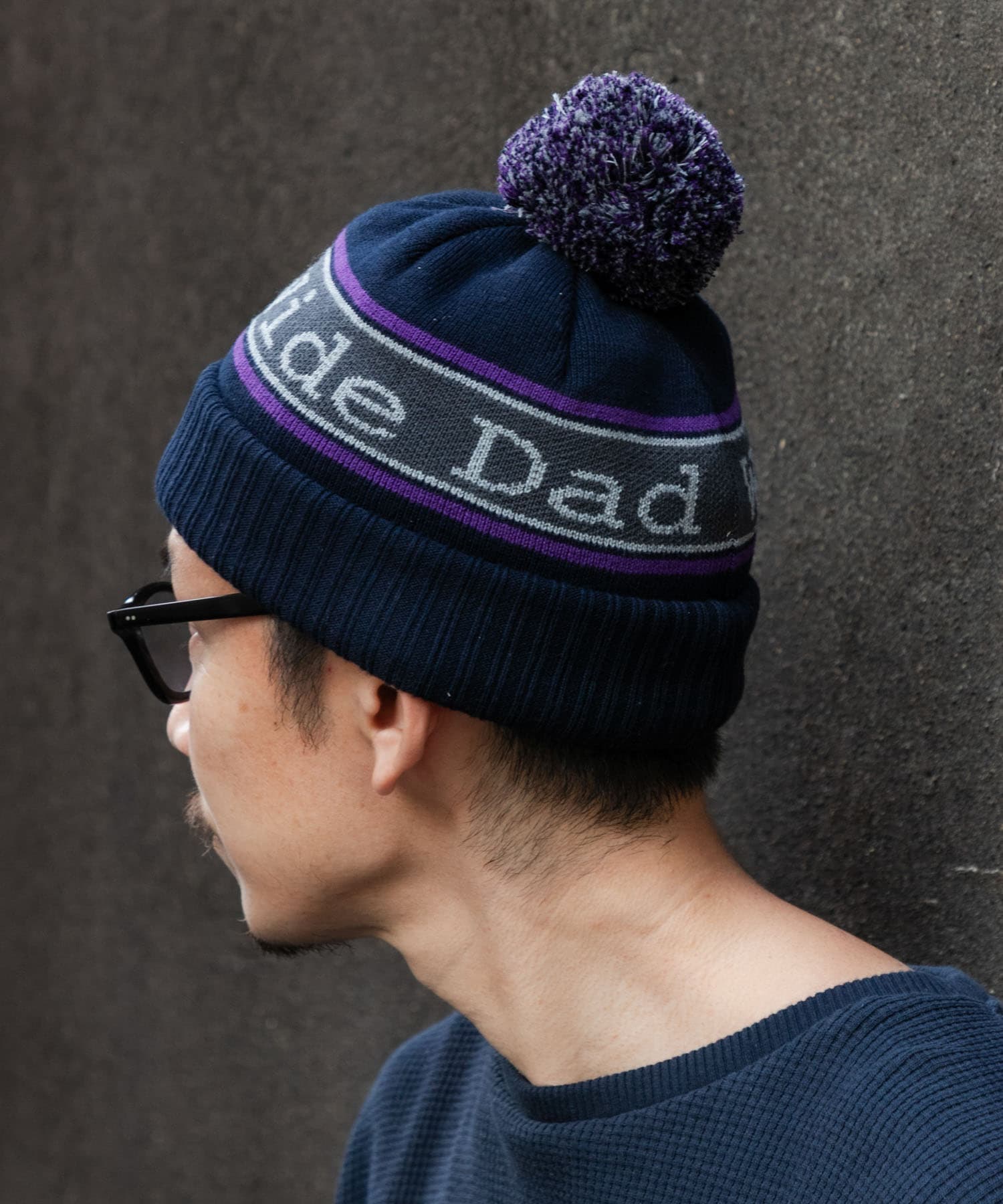 Wide Dad　Dad BONBON KNIT CAP NAVY FREE