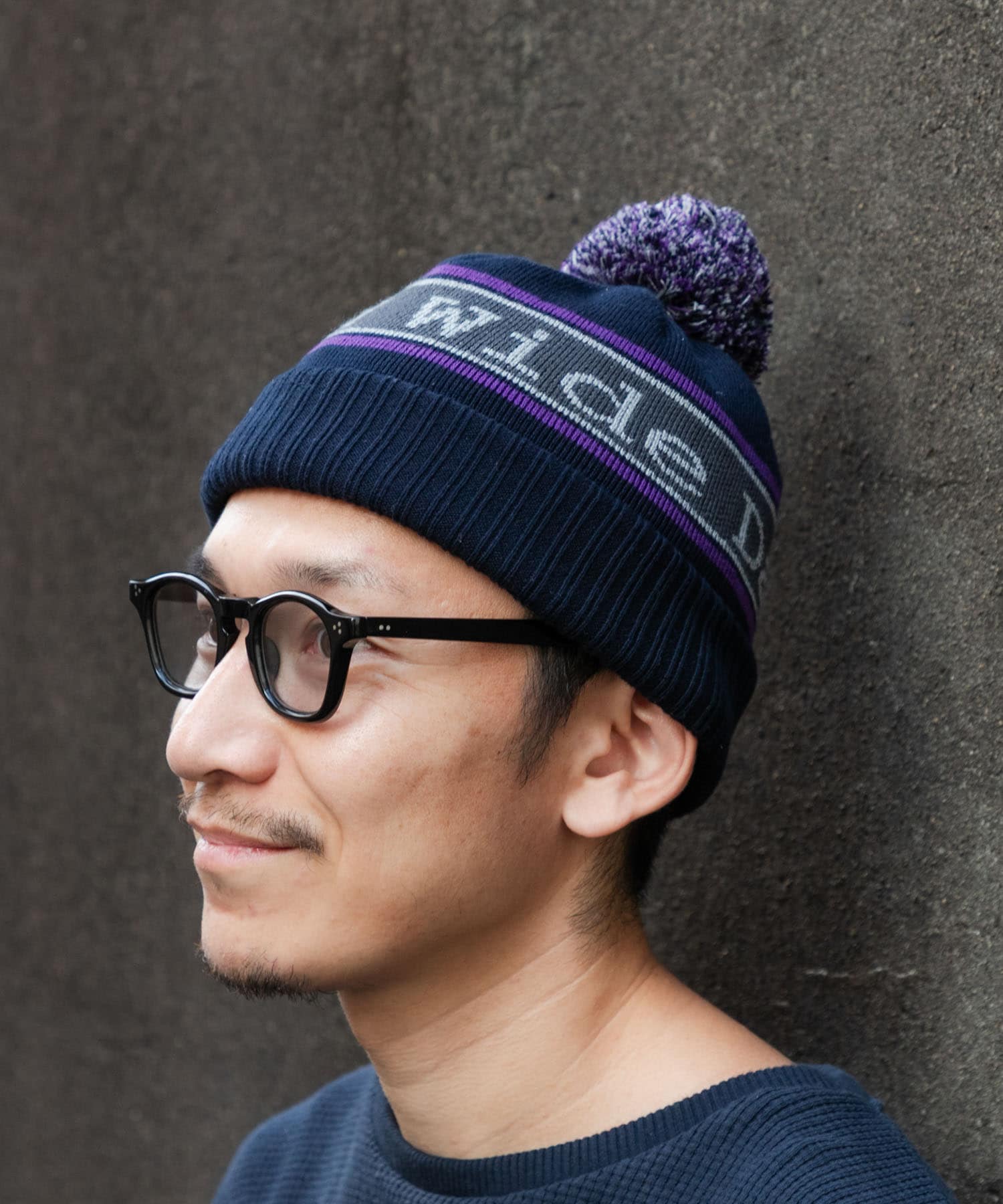 Wide Dad　Dad BONBON KNIT CAP NAVY FREE