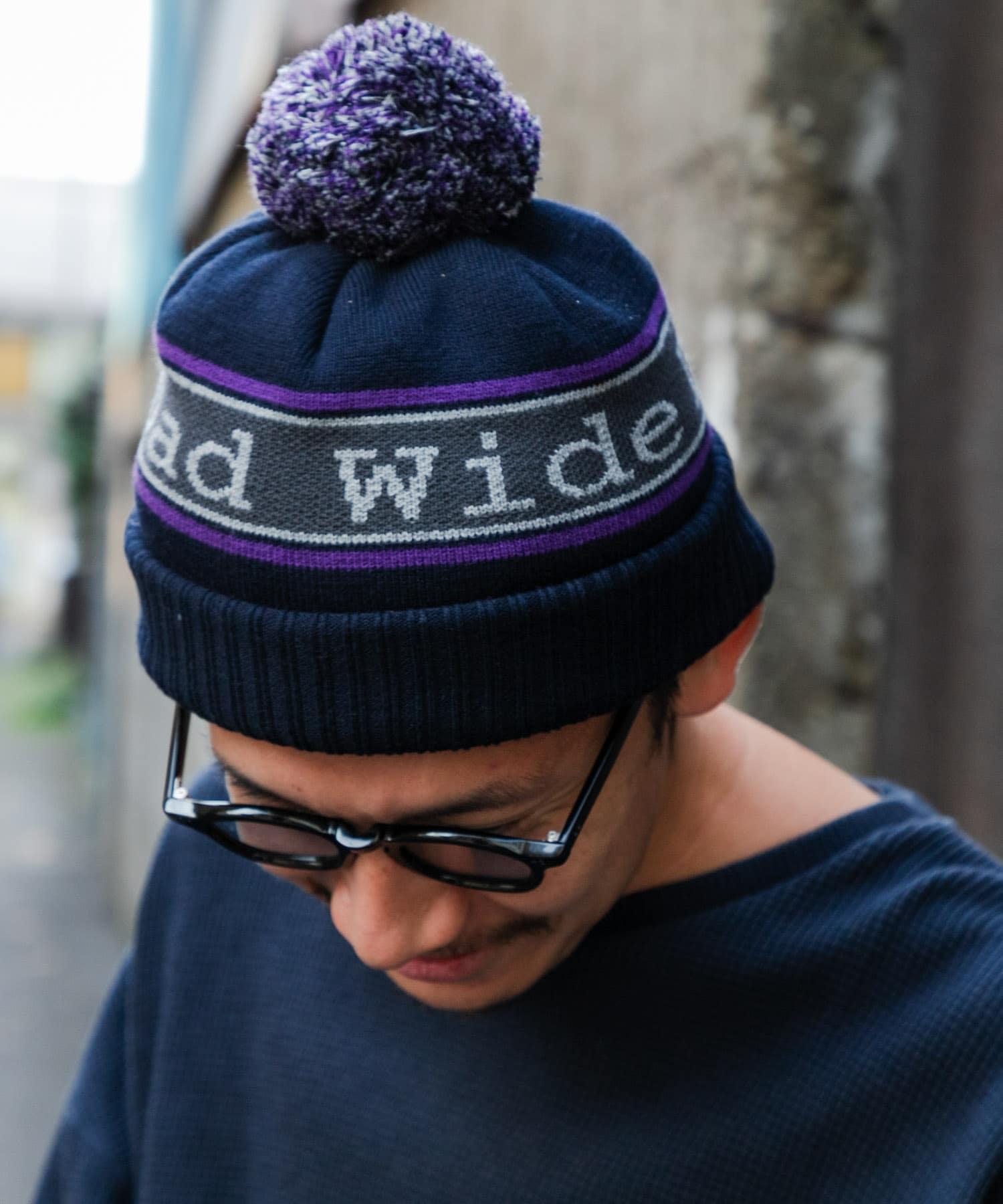 Wide Dad　Dad BONBON KNIT CAP NAVY FREE