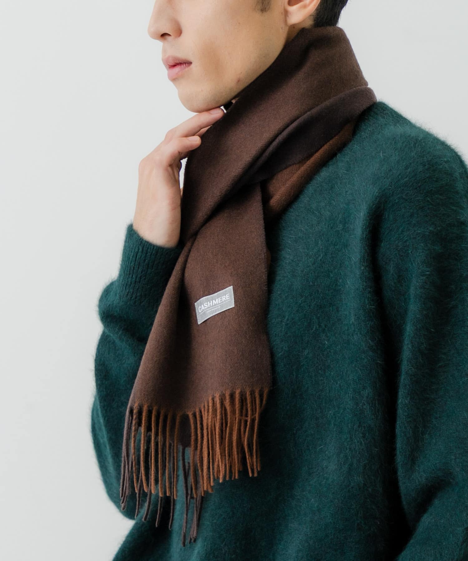 バイカラーカシミヤマフラー BRN×L.BRN FREE