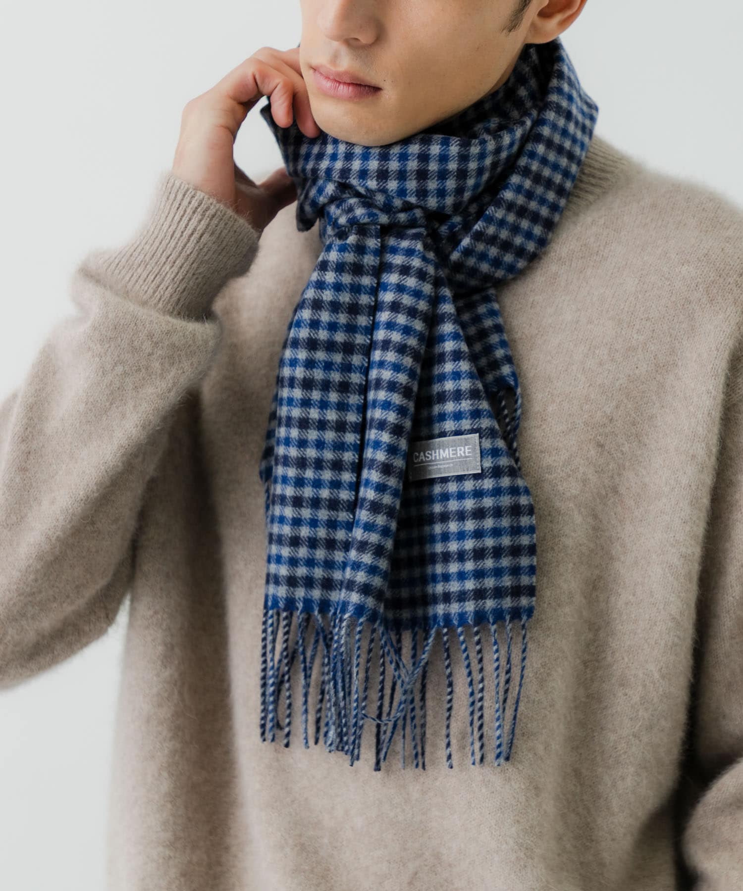 チェックカシミヤマフラー