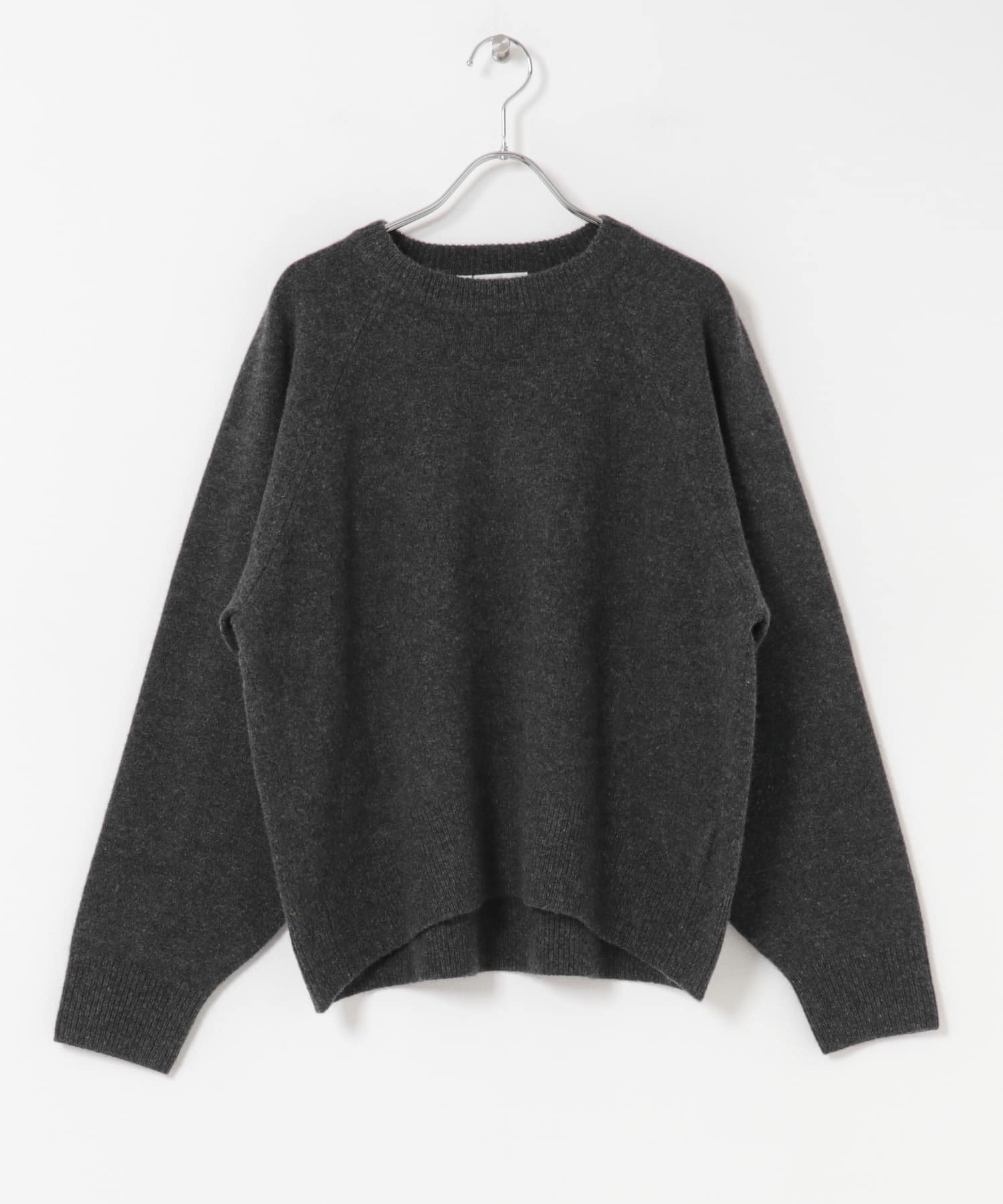 カシミヤ強縮クルーネックニット TOP GRAY FREE