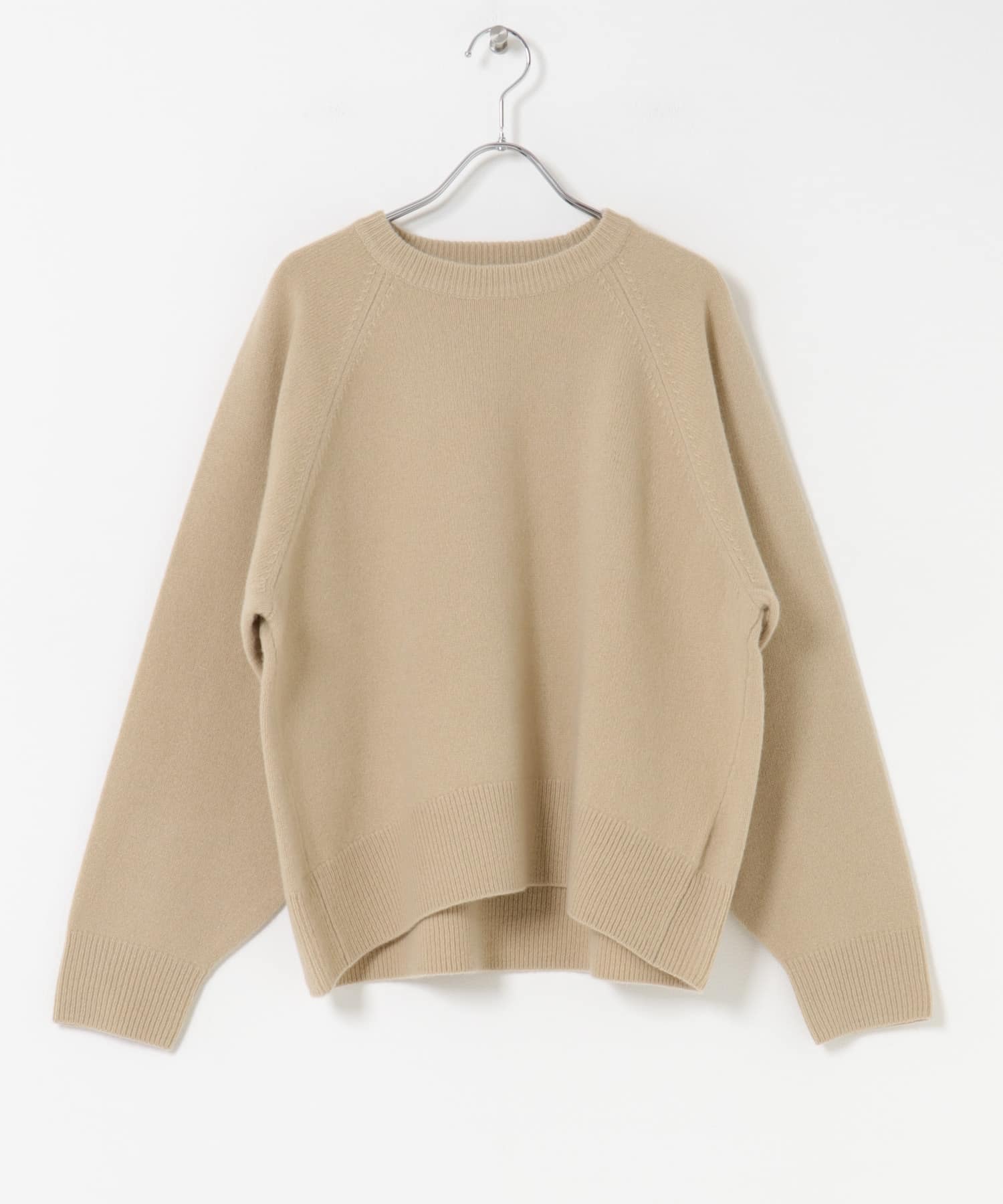 カシミヤ強縮クルーネックニット BEIGE FREE