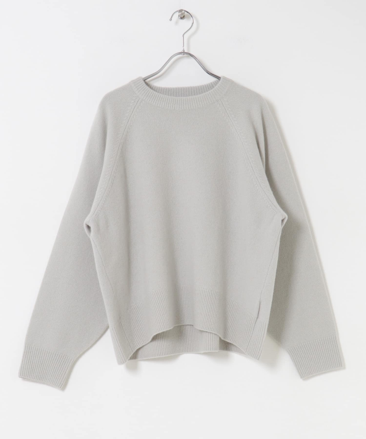 カシミヤ強縮クルーネックニット LIGHT GRAY FREE