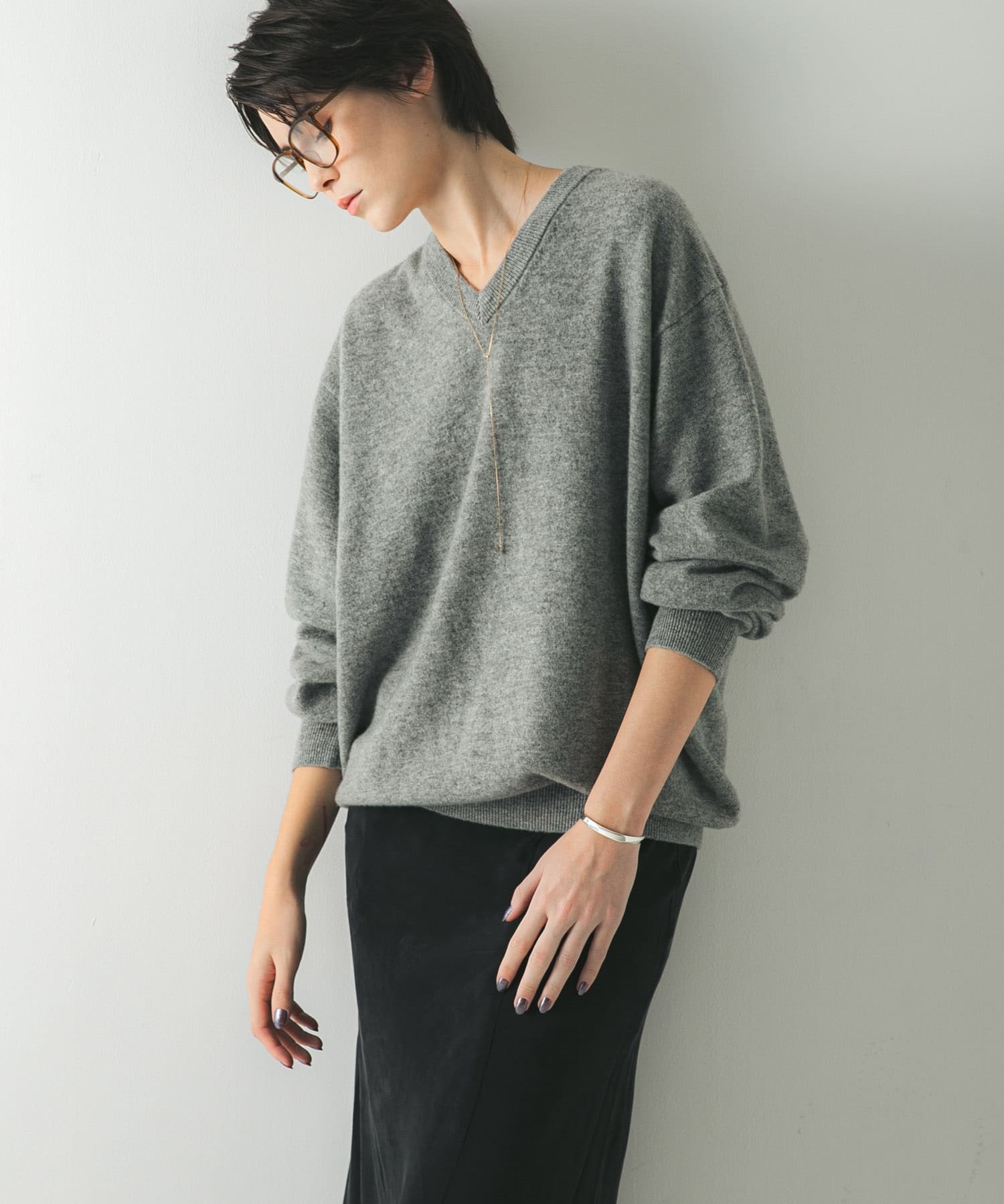 shiun ウール100% Vネックセーター S グレー系 shiun ウール100% Vネックセーター S グレー系 shiun ウール100% V