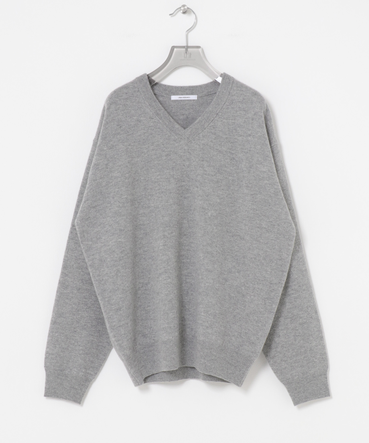 ウール100 Vネックルーズソフトニット GRAY Free