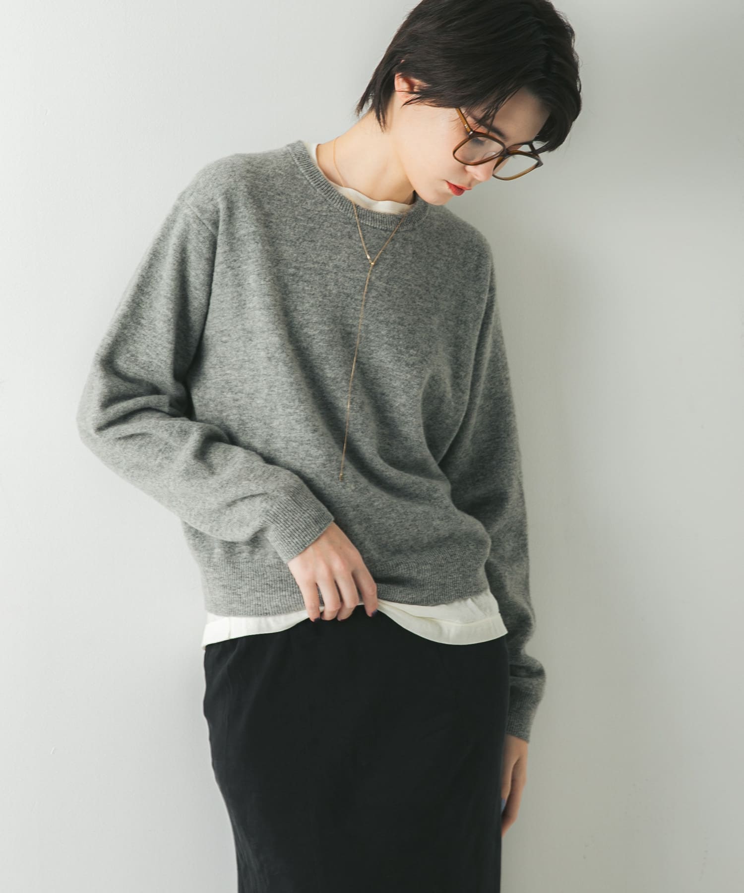 ウール100 クルーネックソフトニット