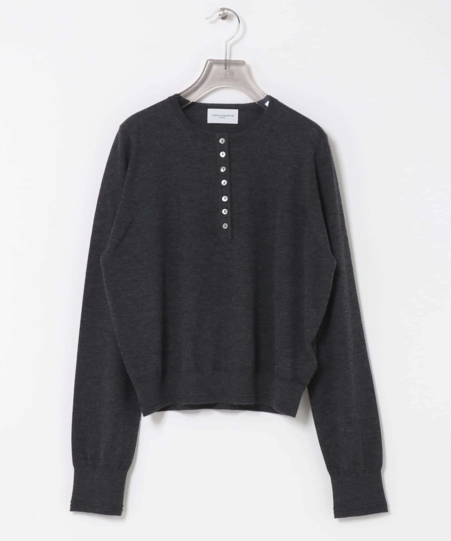 new basic　Lisse Cashmere henry knit CHARCOAL FREE
