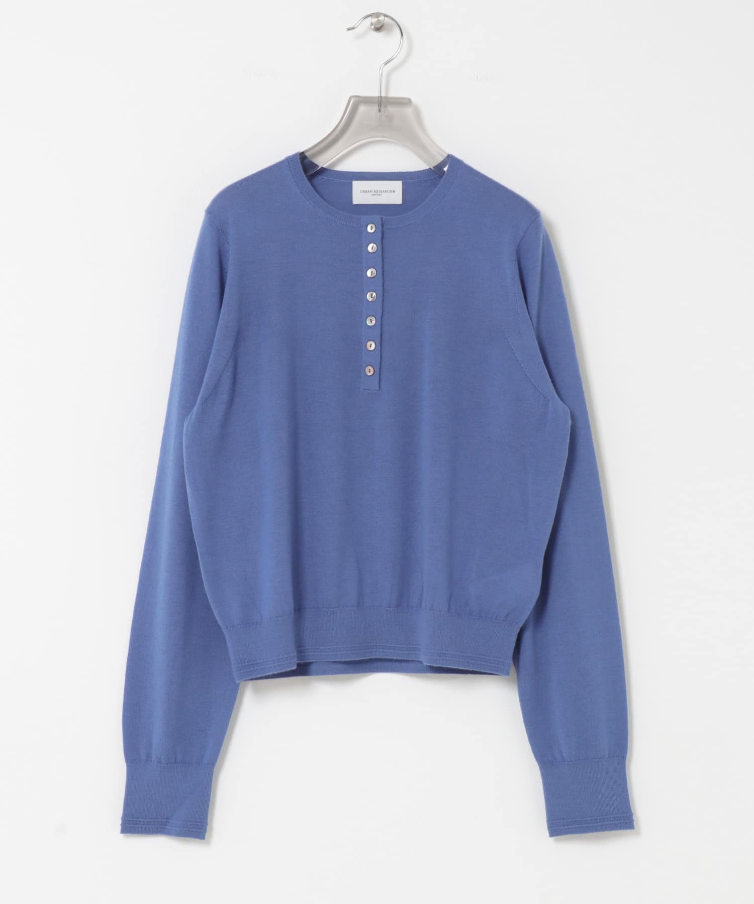 new basic　Lisse Cashmere henry knit BLUE GRAY FREE