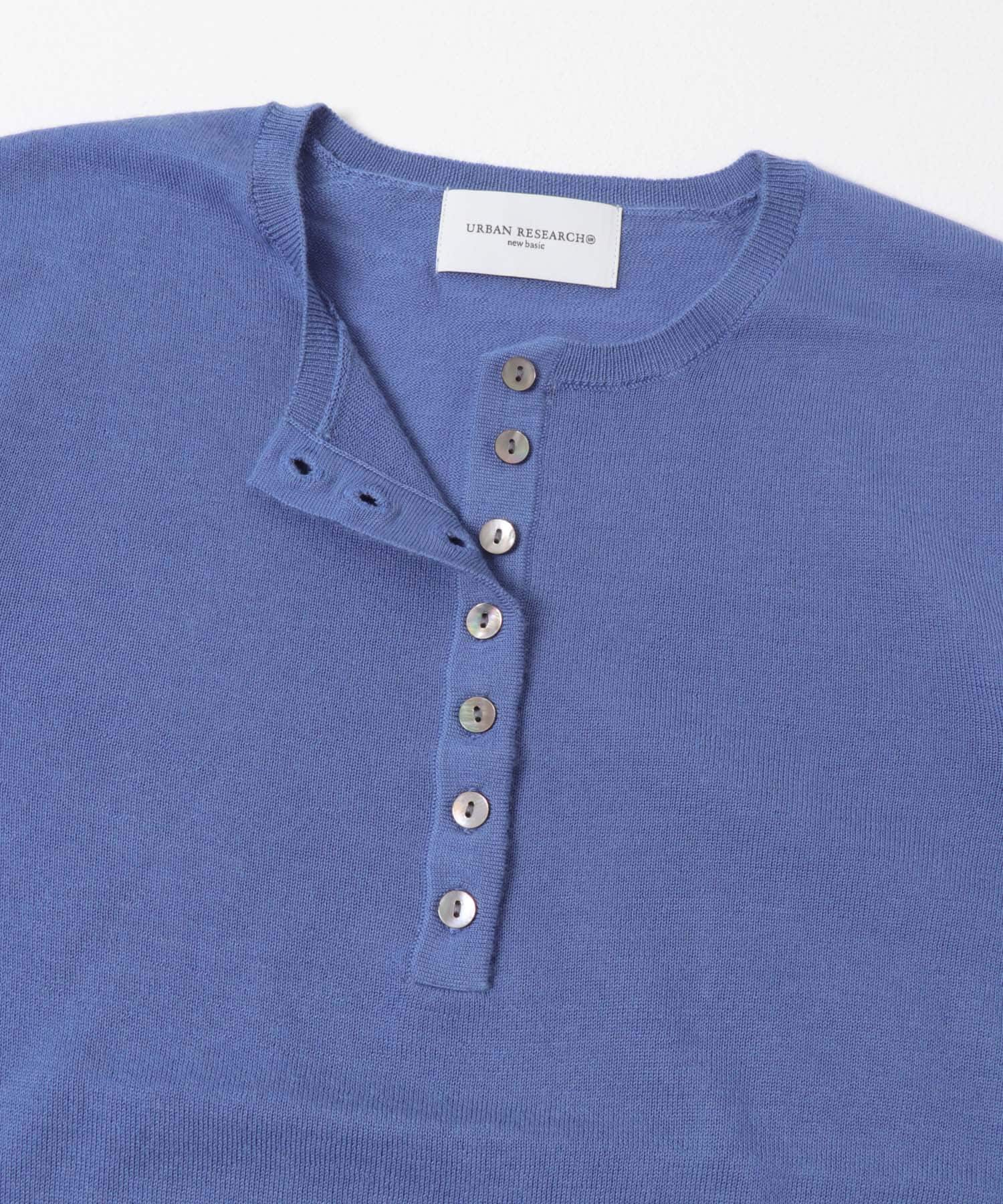 new basic　Lisse Cashmere henry knit BLUE GRAY FREE