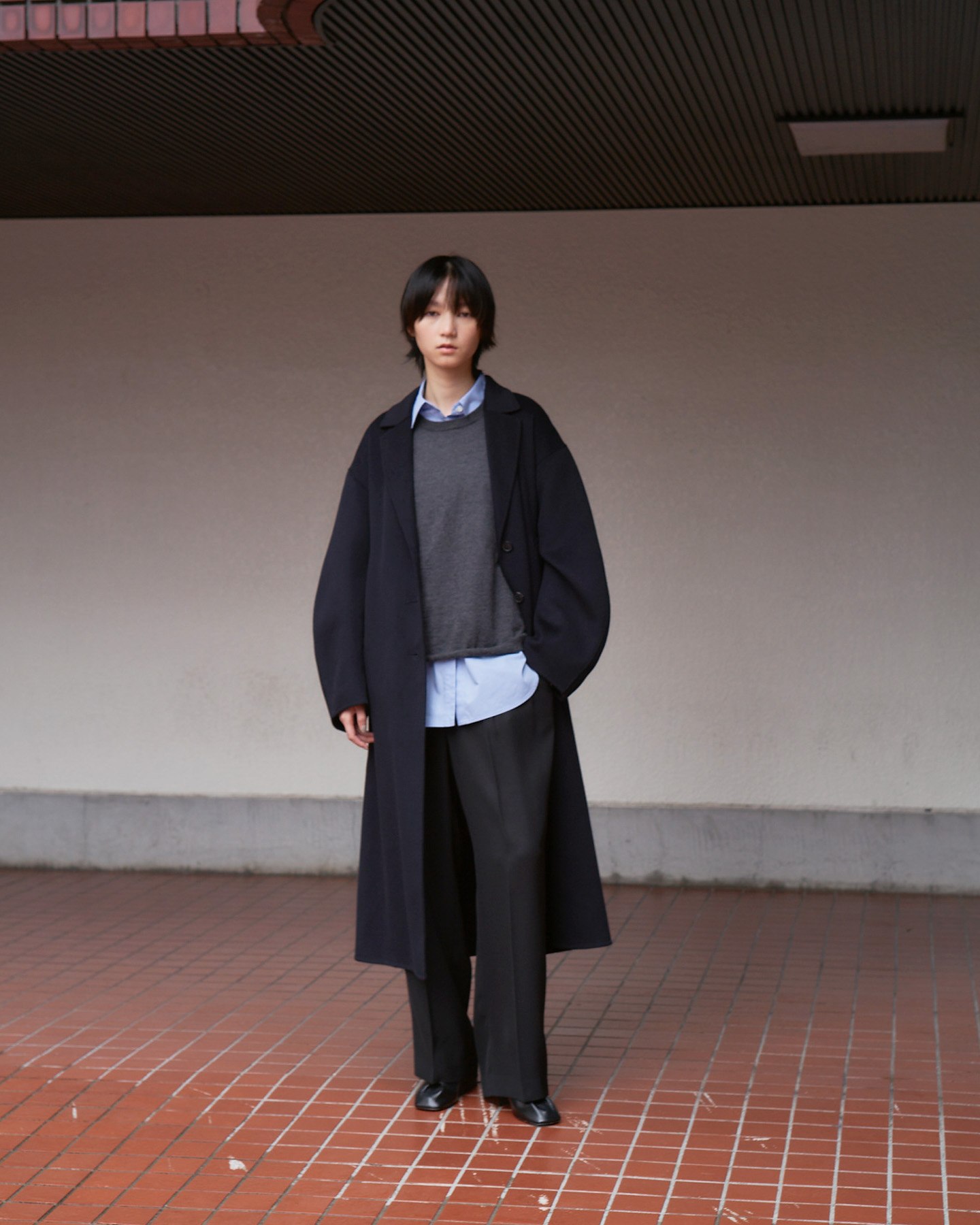 new basic　Lisse Cashmere crew knit CHARCOAL FREE