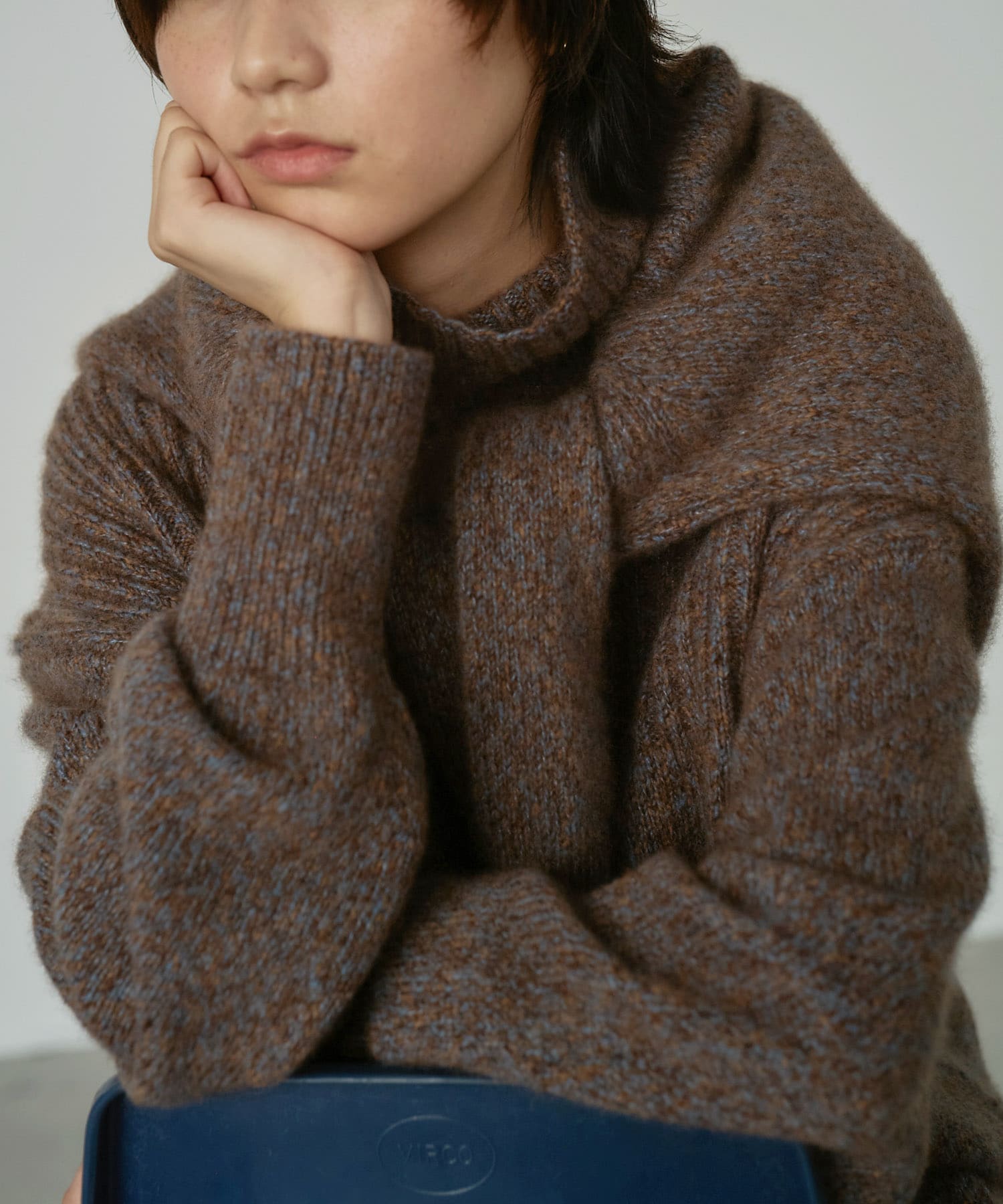 new basic　CASHMERE SILK MOULINE TURTLE-NECK KNIT