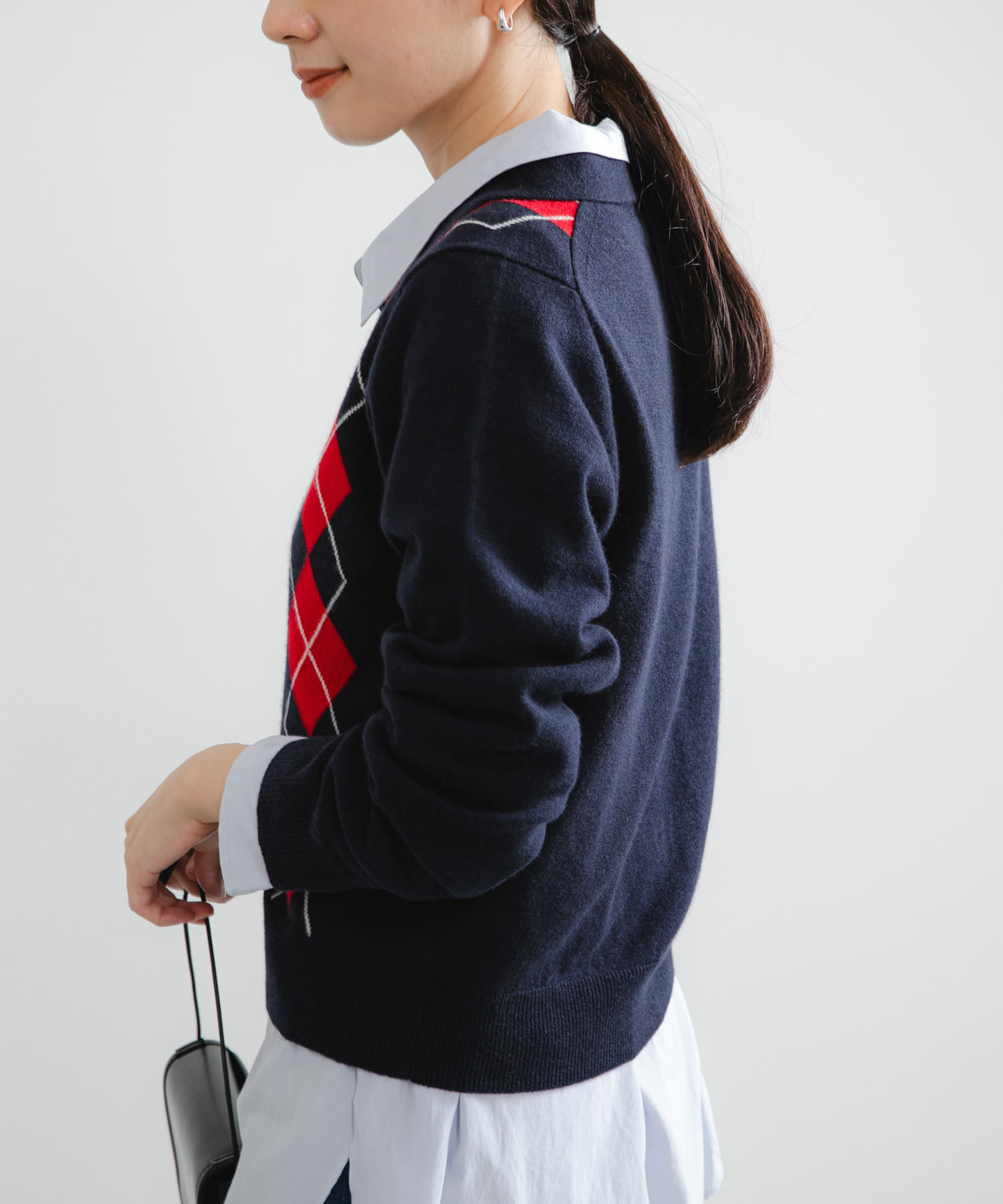 アーガイルシャツカラーカーディガン NAVY Free