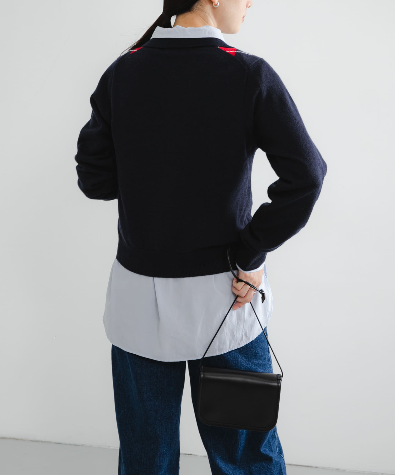 アーガイルシャツカラーカーディガン NAVY Free