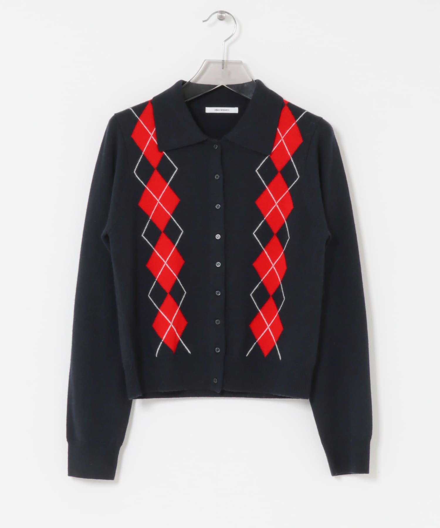 アーガイルシャツカラーカーディガン NAVY Free