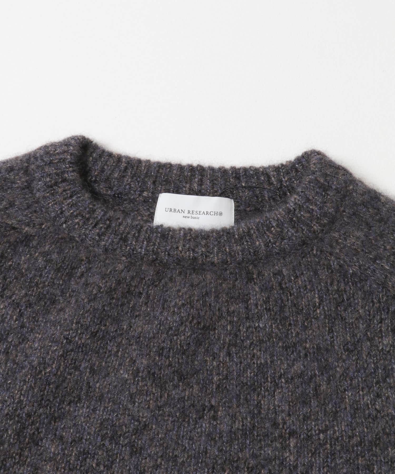 new basic　CASHMERE SILK MOULINE CREW-NECK KNIT CHARCOAL Free