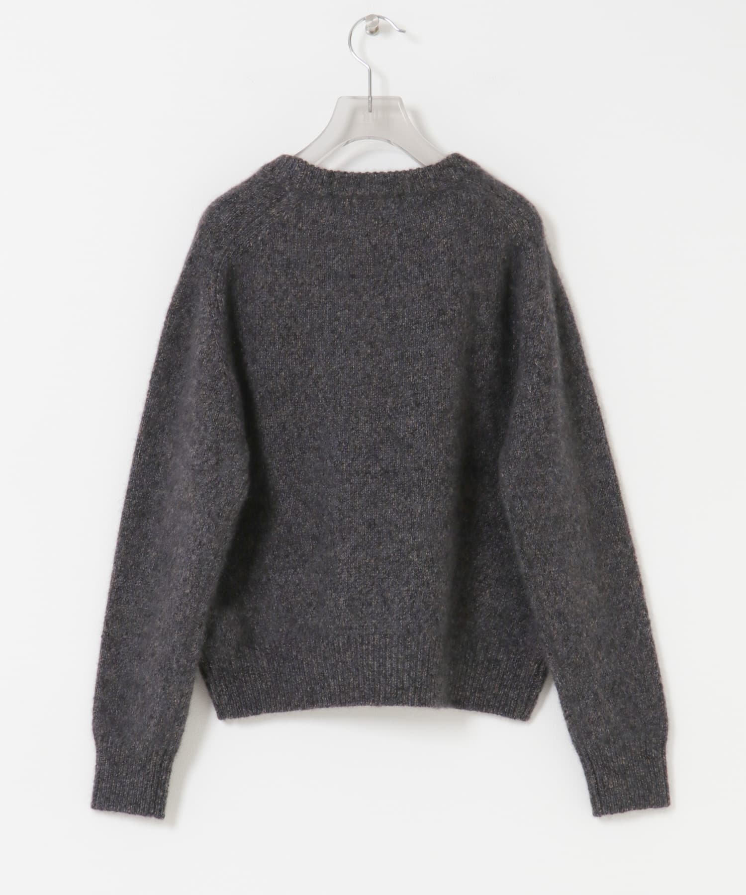 new basic　CASHMERE SILK MOULINE CREW-NECK KNIT CHARCOAL Free