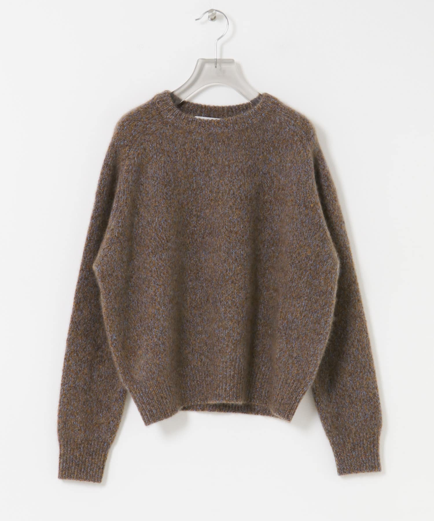 new basic　CASHMERE SILK MOULINE CREW-NECK KNIT