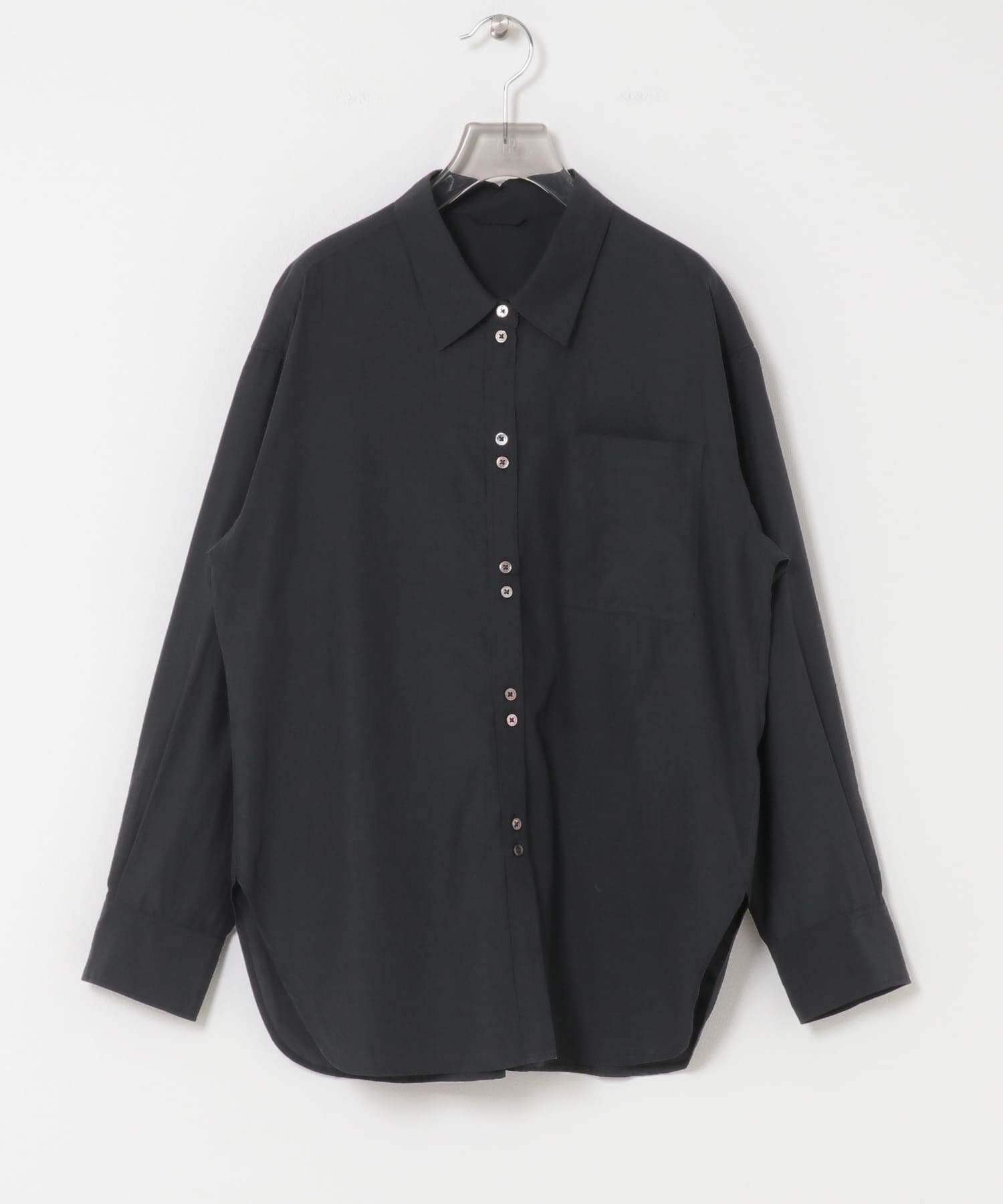 ダブルボタンコットンヴィスコースシャツ BLACK FREE