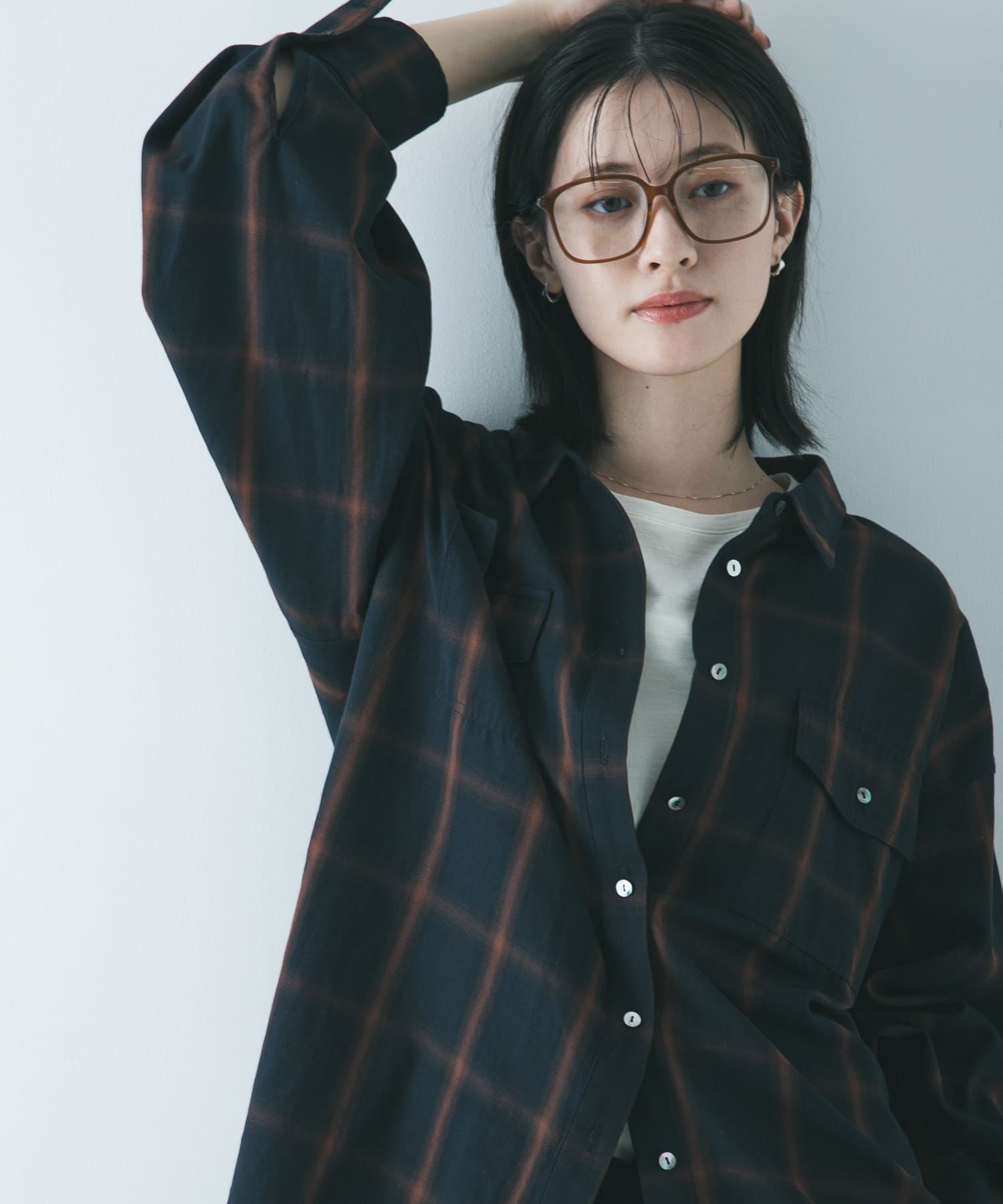 カットジャガードバンドカラーシャツ(Free OFF WHITE): トップス