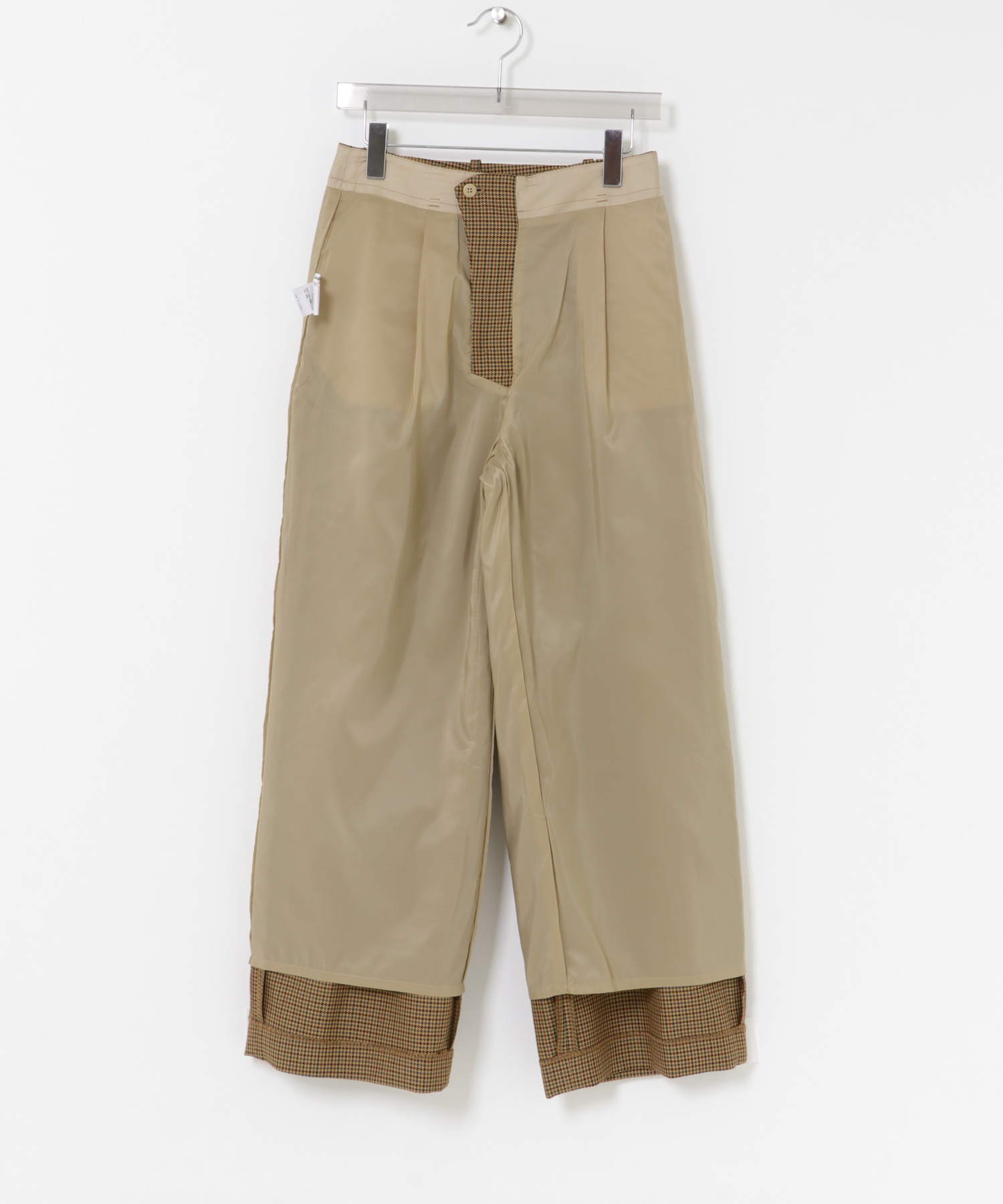 ウールブレンドチェックワイドパンツ CAMEL 36