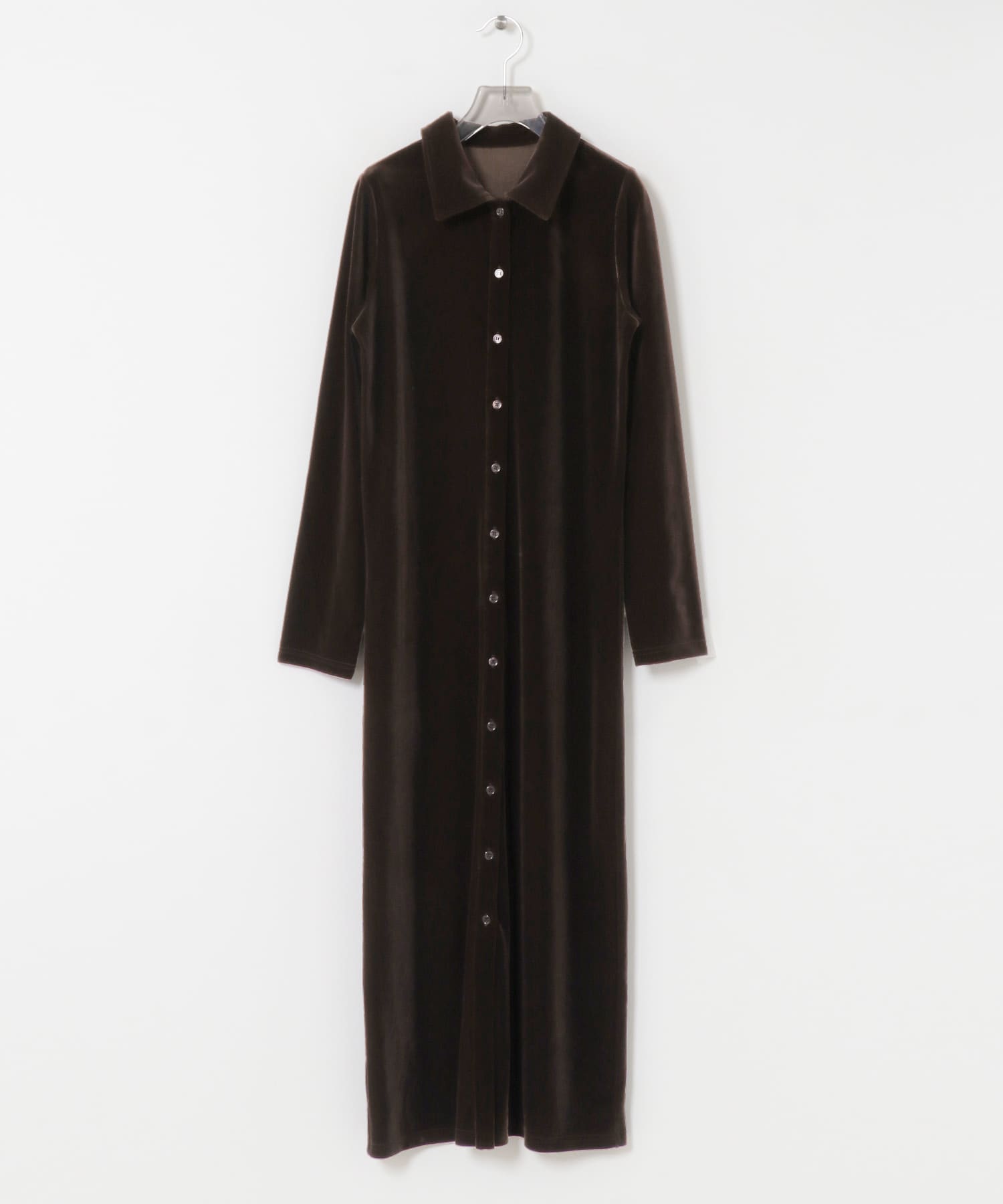 ベロアシャツカラーワンピース BROWN FREE