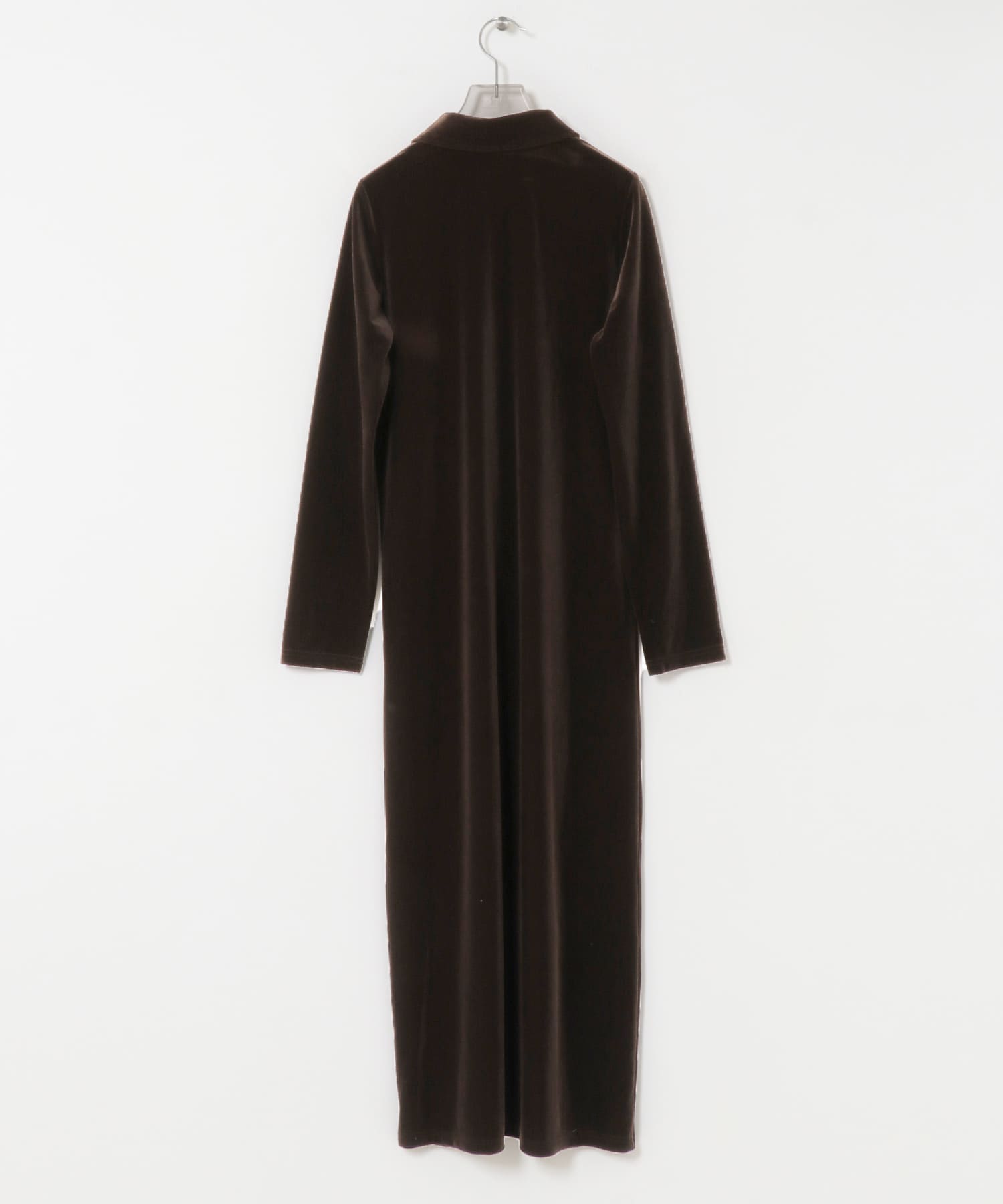 ベロアシャツカラーワンピース BROWN FREE