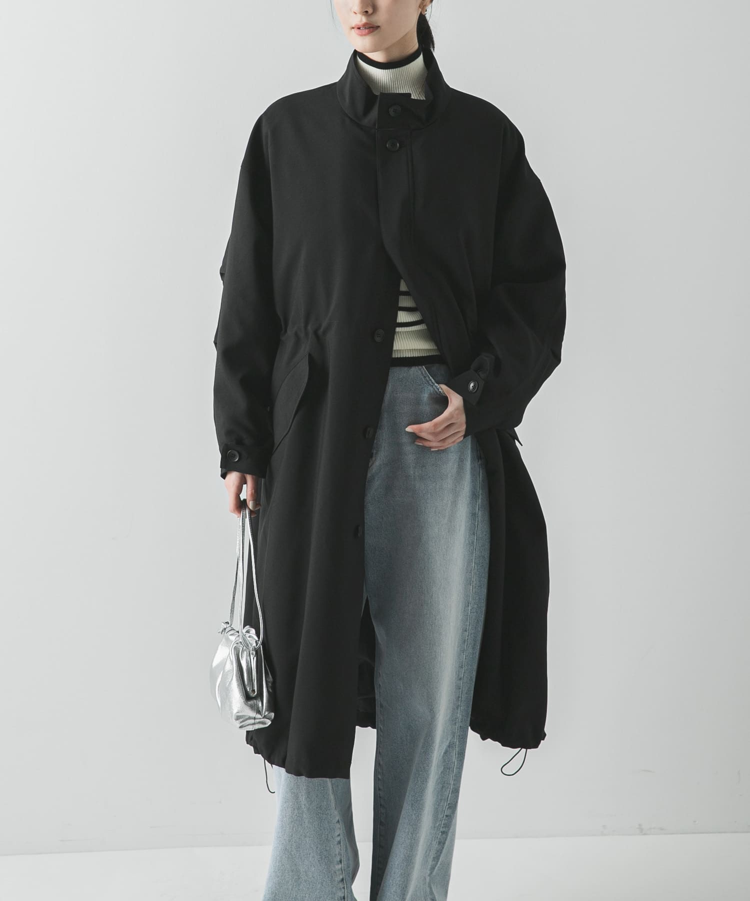 『WEB限定』インナーダウン付スタンドカラーロングコート