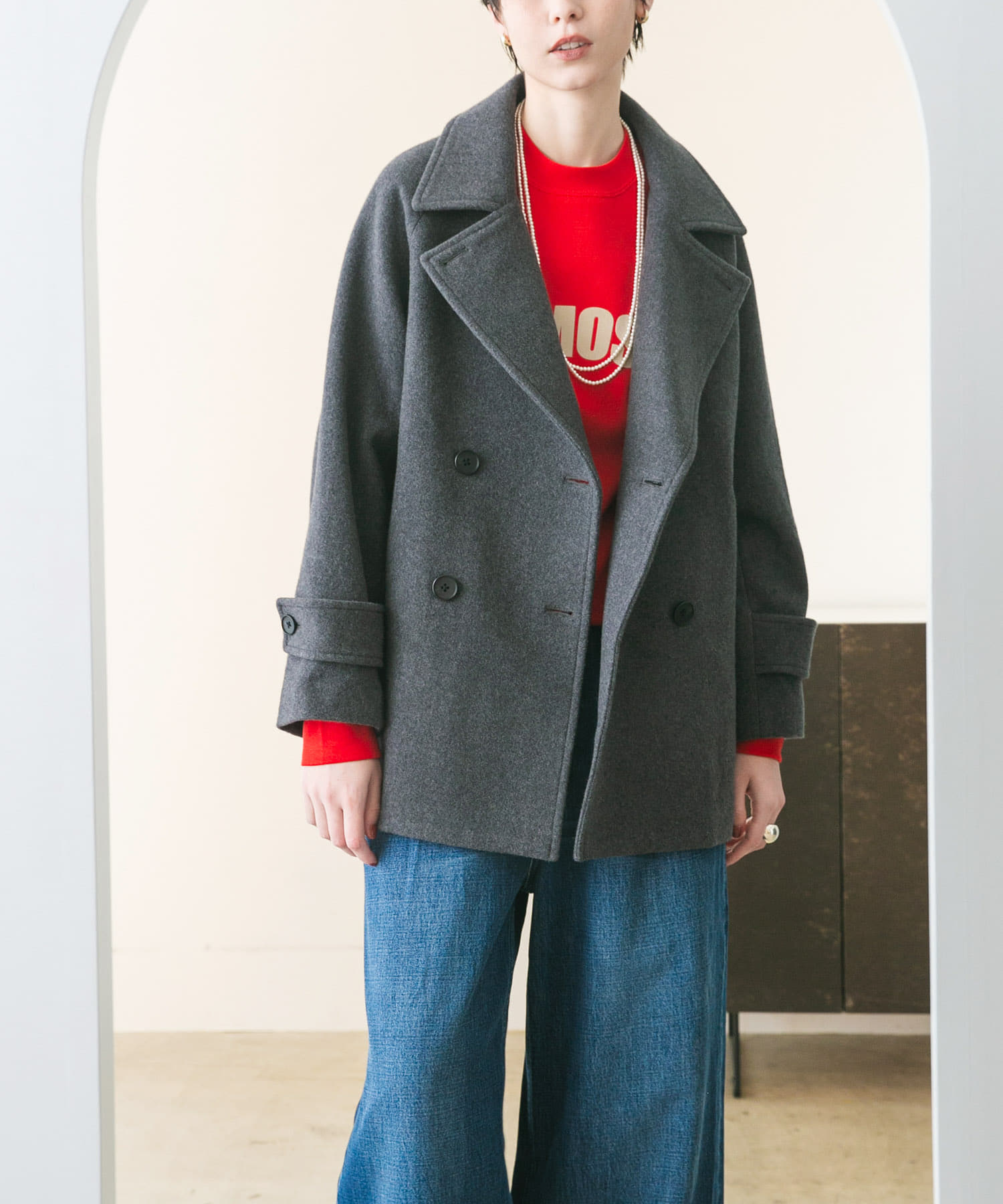 【美品】スーパー100メルトンPコート／URBAN RESEARCH スーパー100メルトンPコート(FREE CHARCOAL): アウター｜URBAN