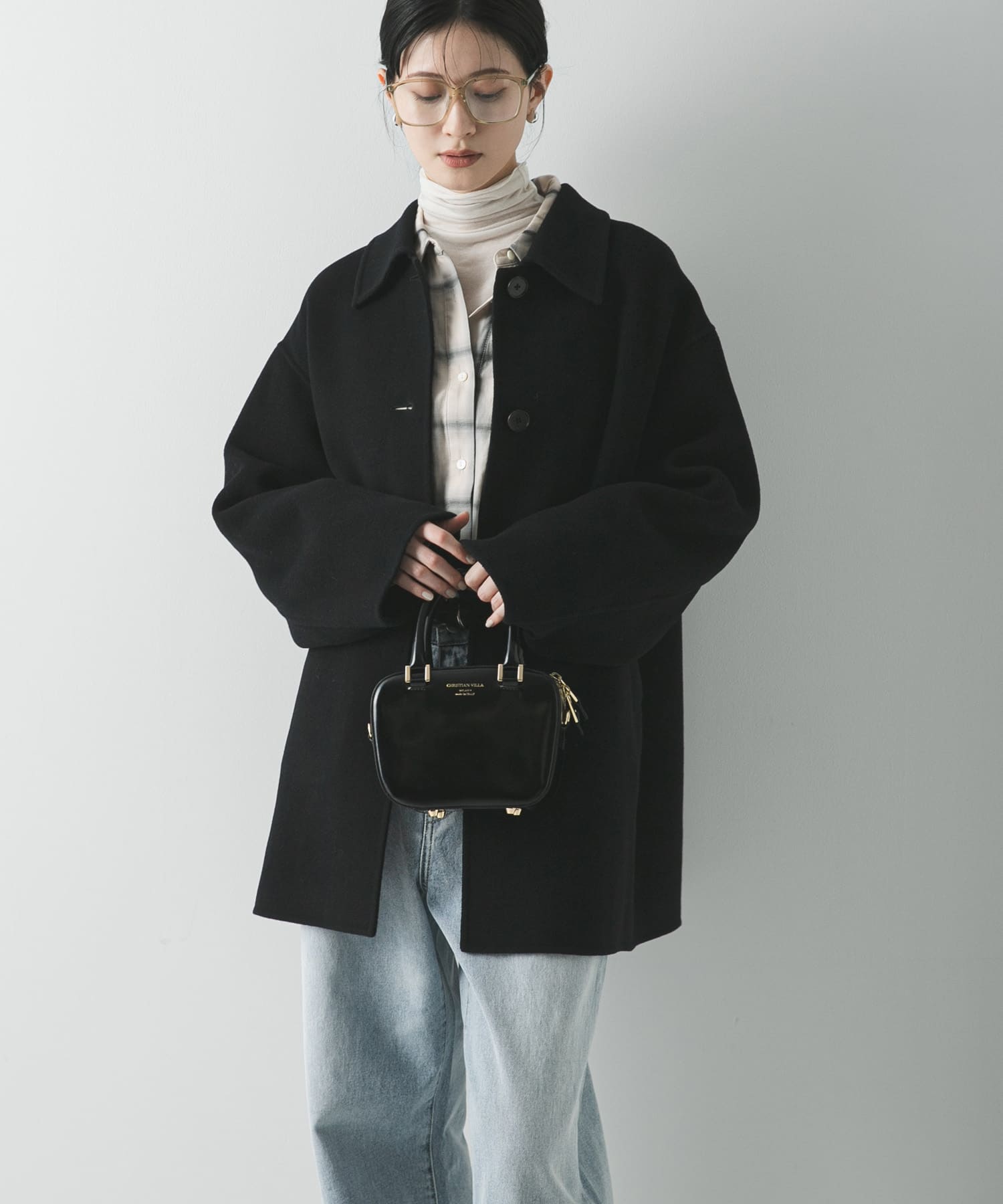 スーパー140ステンカラーリバーミドルコート(FREE BLACK): アウター