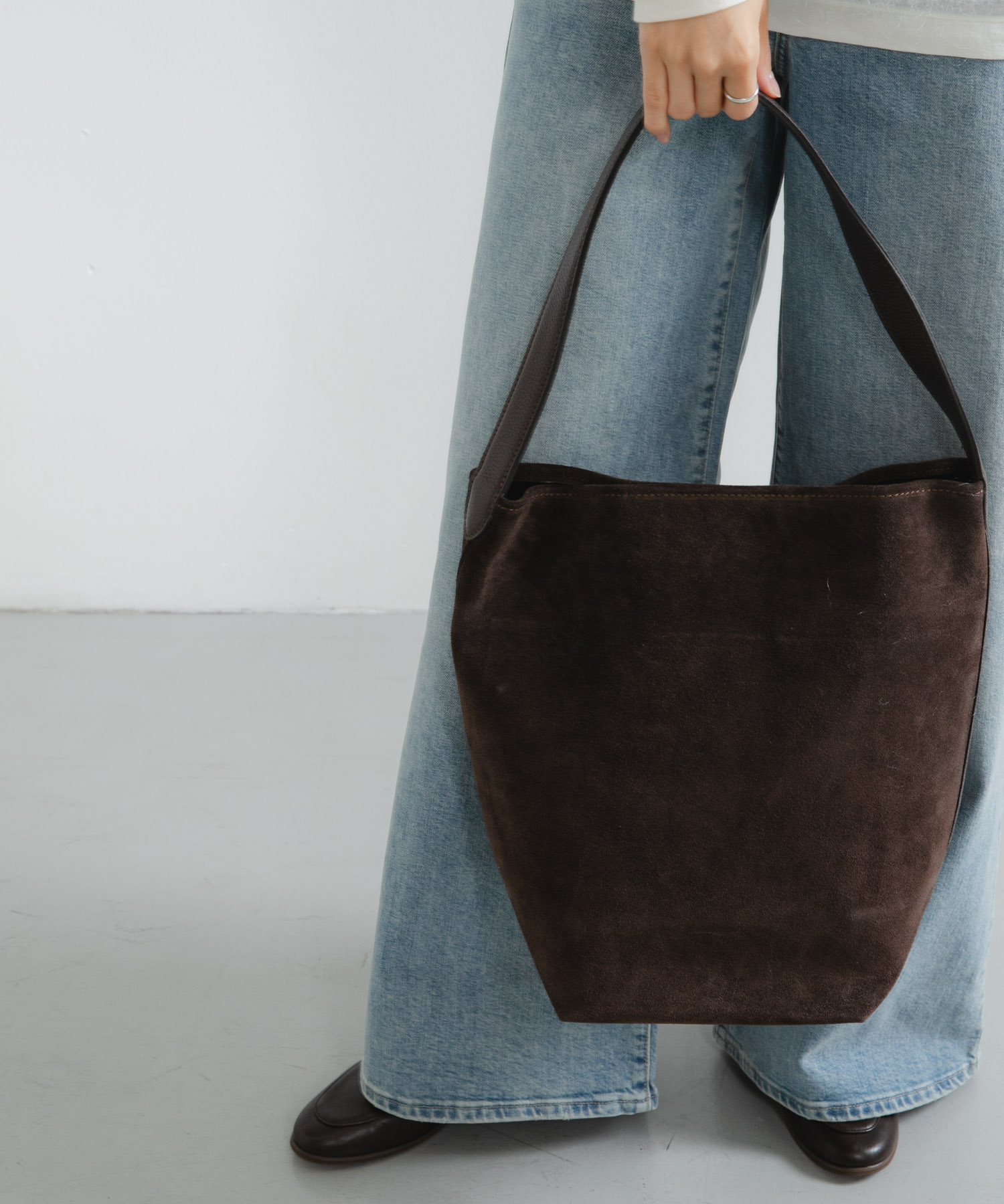 ワンハンドルスウェードトートバッグ D.BROWN -0