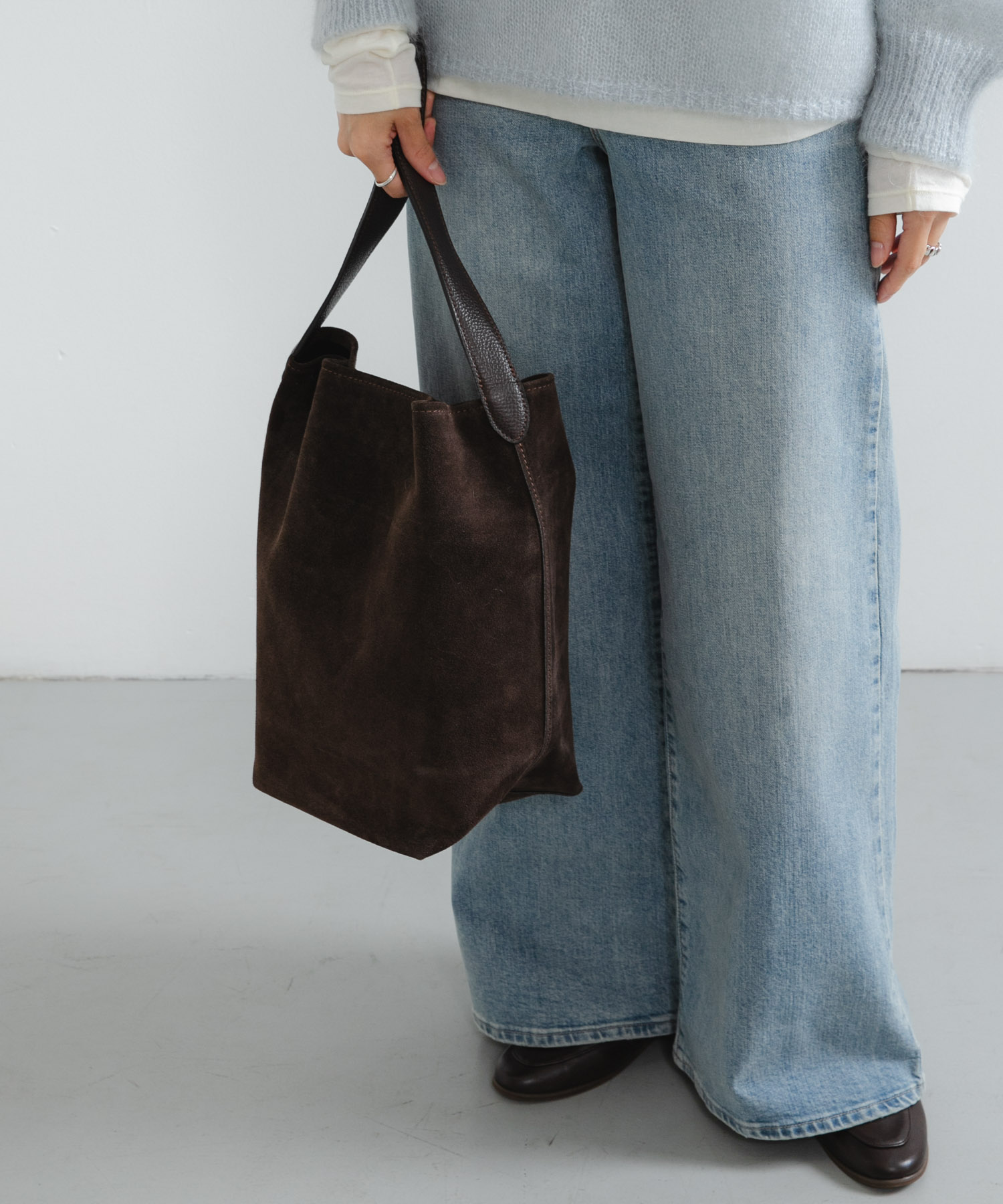 ワンハンドルスウェードトートバッグ D.BROWN -0